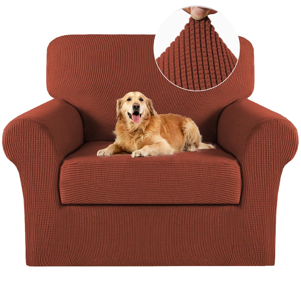 Turquoize 2 Piece Chair Covers for Living Room Armchair Cover Armchair Slipcovers with Arms Feature Thick Jacquard Fabric (Chair,Biscotti Beige)