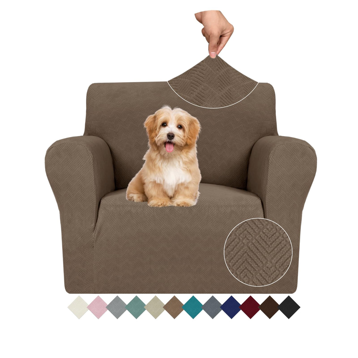 JIVINER Super Stretch Chair Sofa Slipcovers 1-Piece Jacquard Chair Covers for Living Room Soft Anti Slip 1 Seater Couch Furniture Protector Small Checks for Kids Pets (Chair, Light Gray)