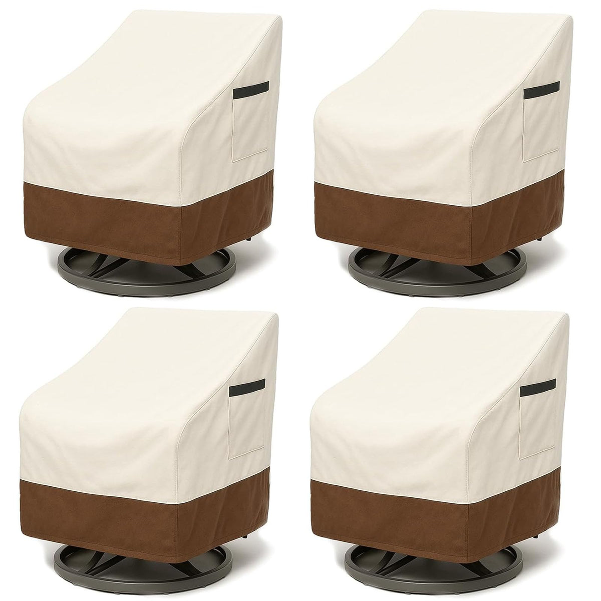 4-Piece Patio Furniture Cover Set, Waterproof Outdoor Furniture Covers for Loveseat, Patio Chairs & Coffee Table, Heavy-Duty 600D, Fade & UV-Resistant, Breathable, All-Season Protection, Beige&Brown
