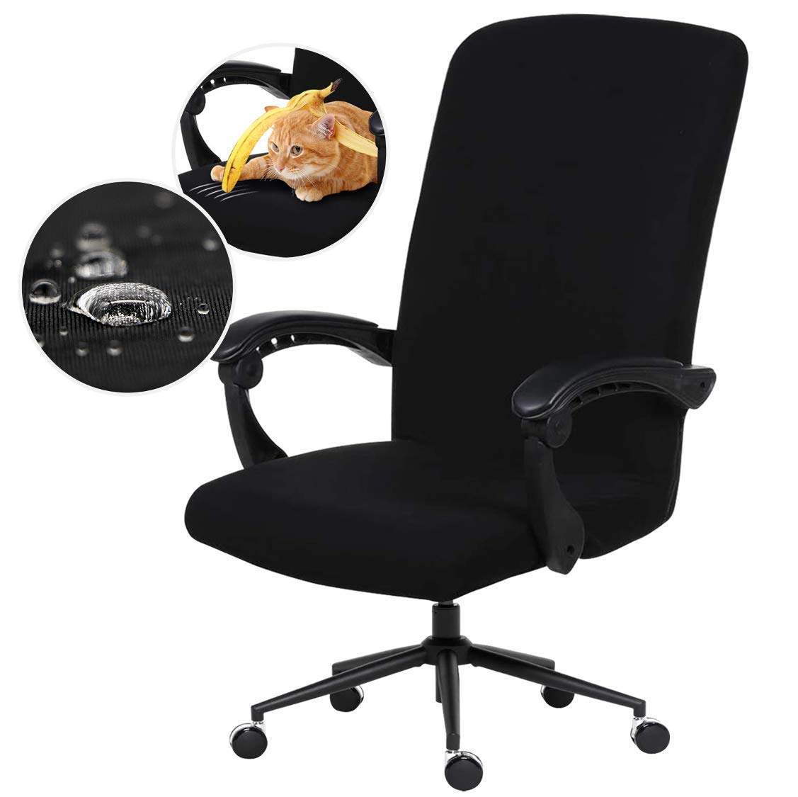 DIVA EN CAMINO DEC Water-Resistant Stretchable Desk Office Chair Seat Cushion Covers - Universal Spandex Computer Chair Slipcover - Removable Washable Cushion Protectors for Dogs, Cats, Black