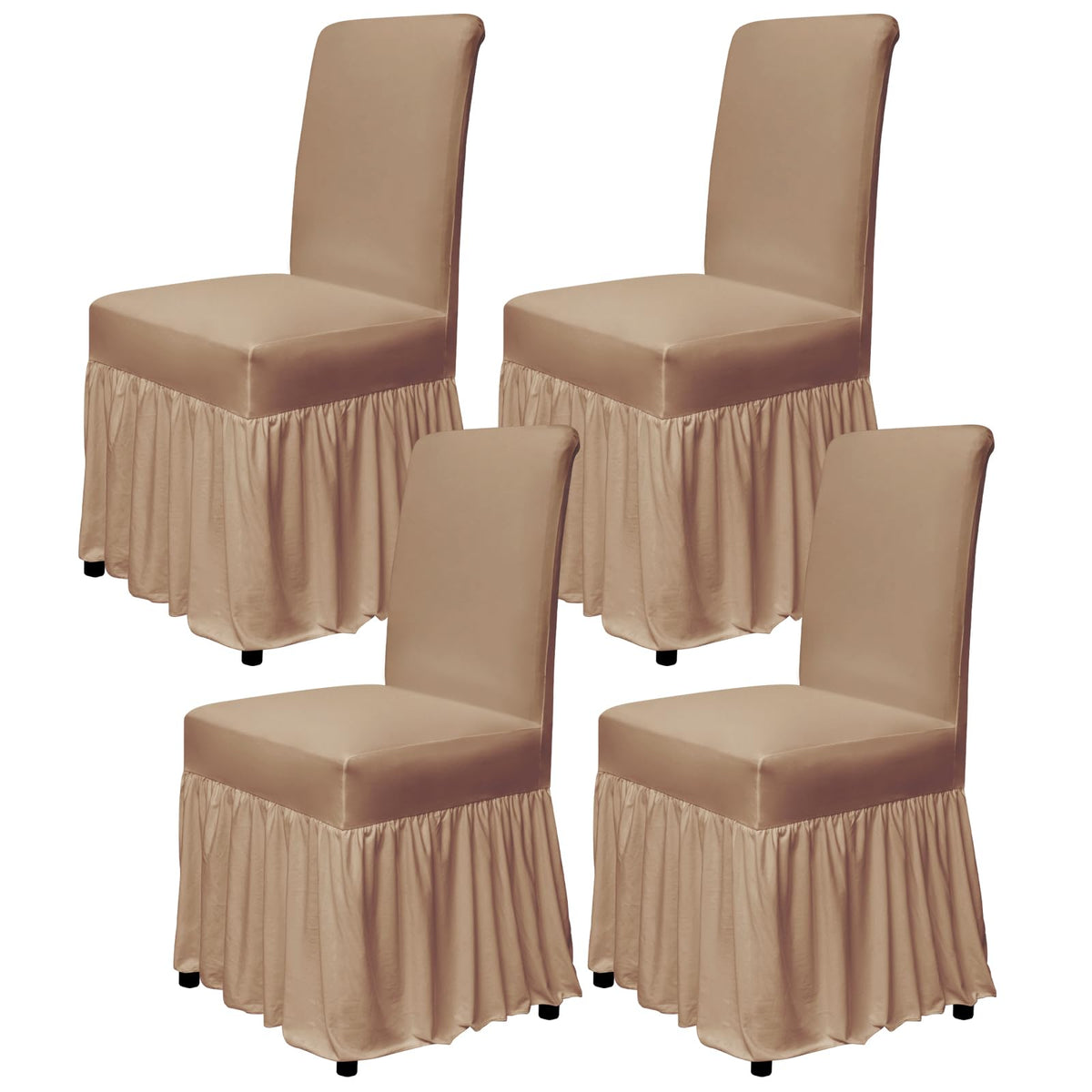 molasofa Chair Covers for Dining Room Set of 4 Stretch Chair Slipcovers with Skirt for Kitchen Seat Protectors Wedding Banquet Decor Kids Pets Spandex Fabric Washable (4pcs, Beige)