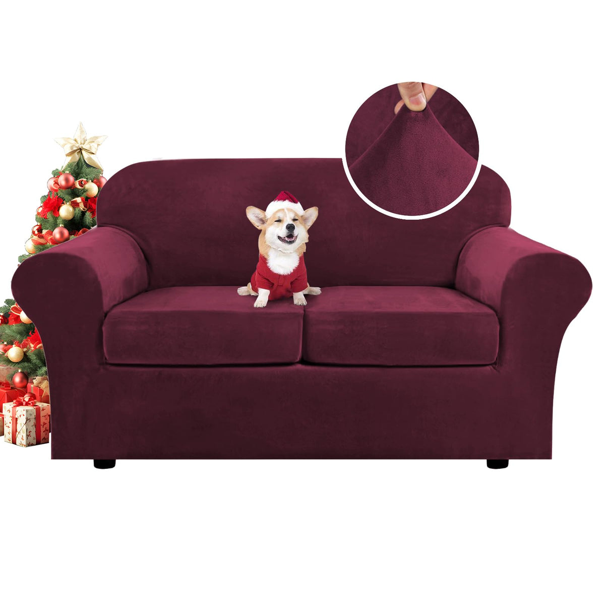 H.VERSAILTEX Rich Velvet Stretch 2 Piece Cover Chair Slipcover Sofa Cover Furniture Protector Couch Soft with Elastic Bottom Chair Couch Cover with Arms Width Up to 49 Inch(Chair, Ivory)