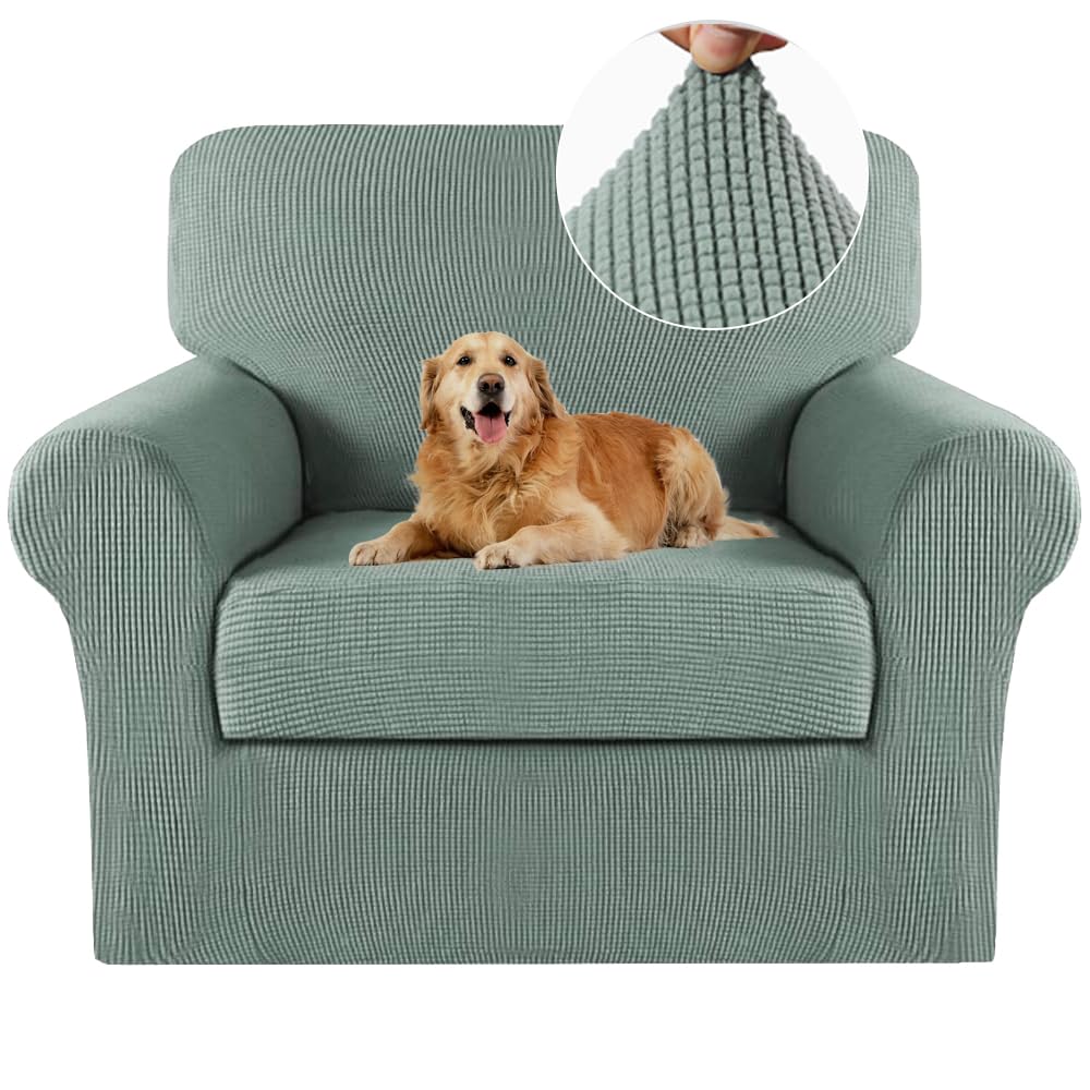 Turquoize 2 Piece Chair Covers for Living Room Armchair Cover Armchair Slipcovers with Arms Feature Thick Jacquard Fabric (Chair,Biscotti Beige)