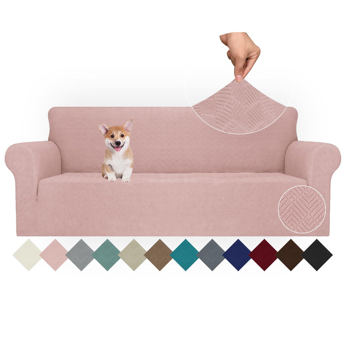 JIVINER Super Stretch Chair Sofa Slipcovers 1-Piece Jacquard Chair Covers for Living Room Soft Anti Slip 1 Seater Couch Furniture Protector Small Checks for Kids Pets (Chair, Light Gray)