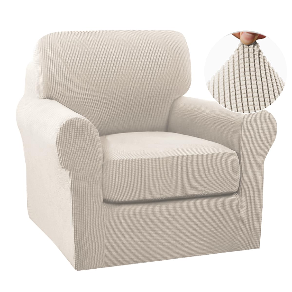 Turquoize 2 Piece Chair Covers for Living Room Armchair Cover Armchair Slipcovers with Arms Feature Thick Jacquard Fabric (Chair,Biscotti Beige)