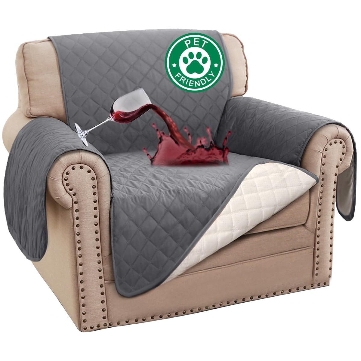 Turquoize 100% Waterproof Sofa Covers Chair Cover Slipcover Couch Protector Triple Non-Slip Sofa Slipcover for 1 Cushion Furniture Protector for Pets, Kids,Dog (Chair 23", Ivory)