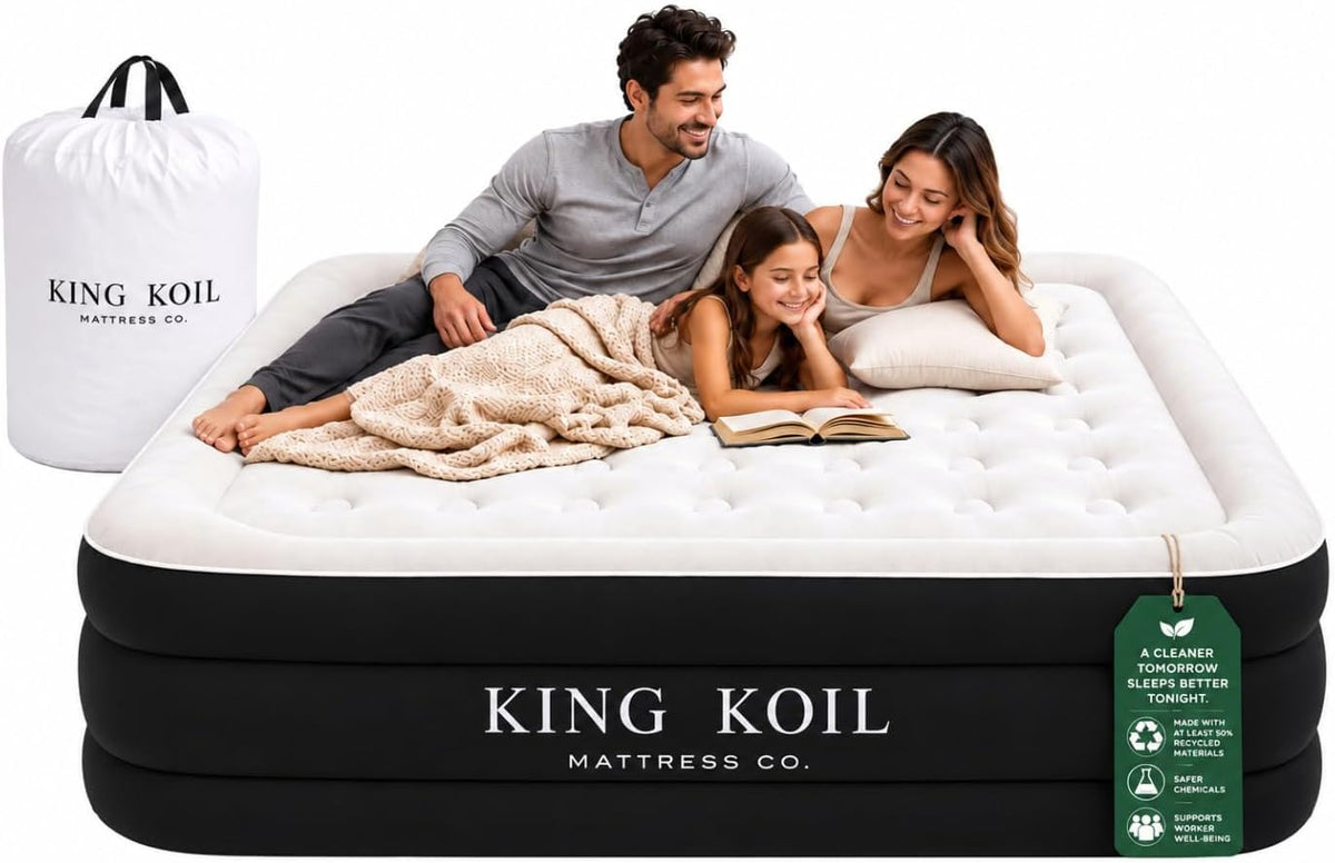 King Koil Air Mattress Queen with Built-in Pump, 20” Raised Airbed
