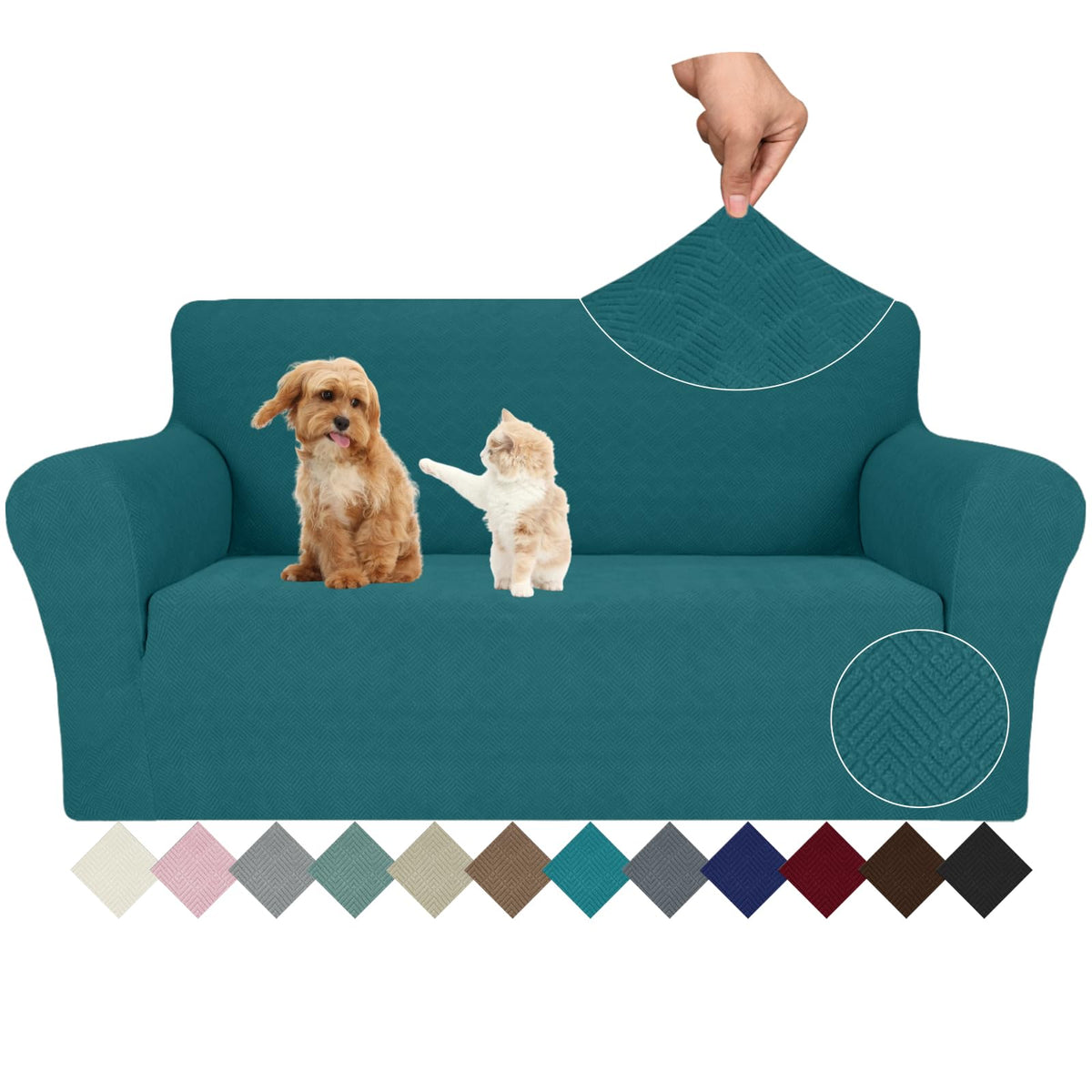 JIVINER Super Stretch Chair Sofa Slipcovers 1-Piece Jacquard Chair Covers for Living Room Soft Anti Slip 1 Seater Couch Furniture Protector Small Checks for Kids Pets (Chair, Light Gray)