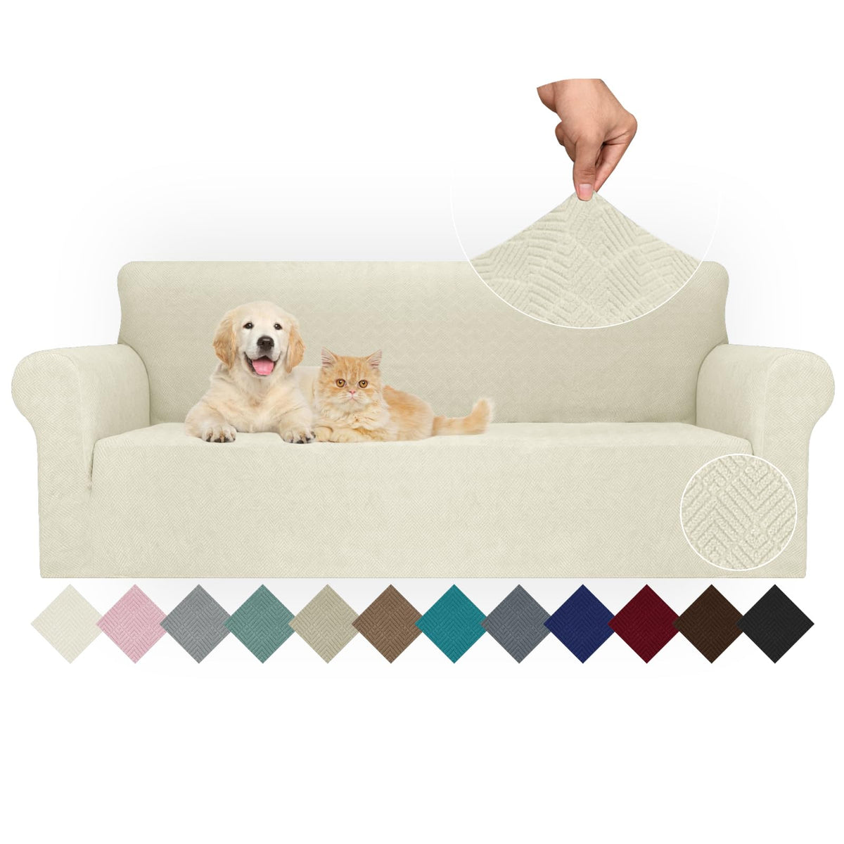 JIVINER Super Stretch Chair Sofa Slipcovers 1-Piece Jacquard Chair Covers for Living Room Soft Anti Slip 1 Seater Couch Furniture Protector Small Checks for Kids Pets (Chair, Light Gray)