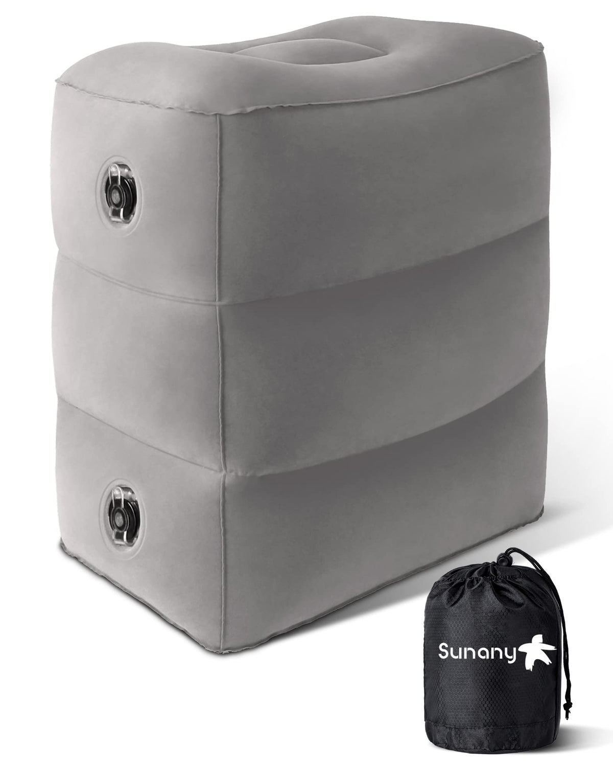 Sunany Inflatable Foot Rest Pillow for Airplane Travel, Adjustable Height for Kids/Adults to Sleep While Traveling, Suitable for Airplane, Office, Home, Trains, Cars and Any Travel（Dark Grey）
