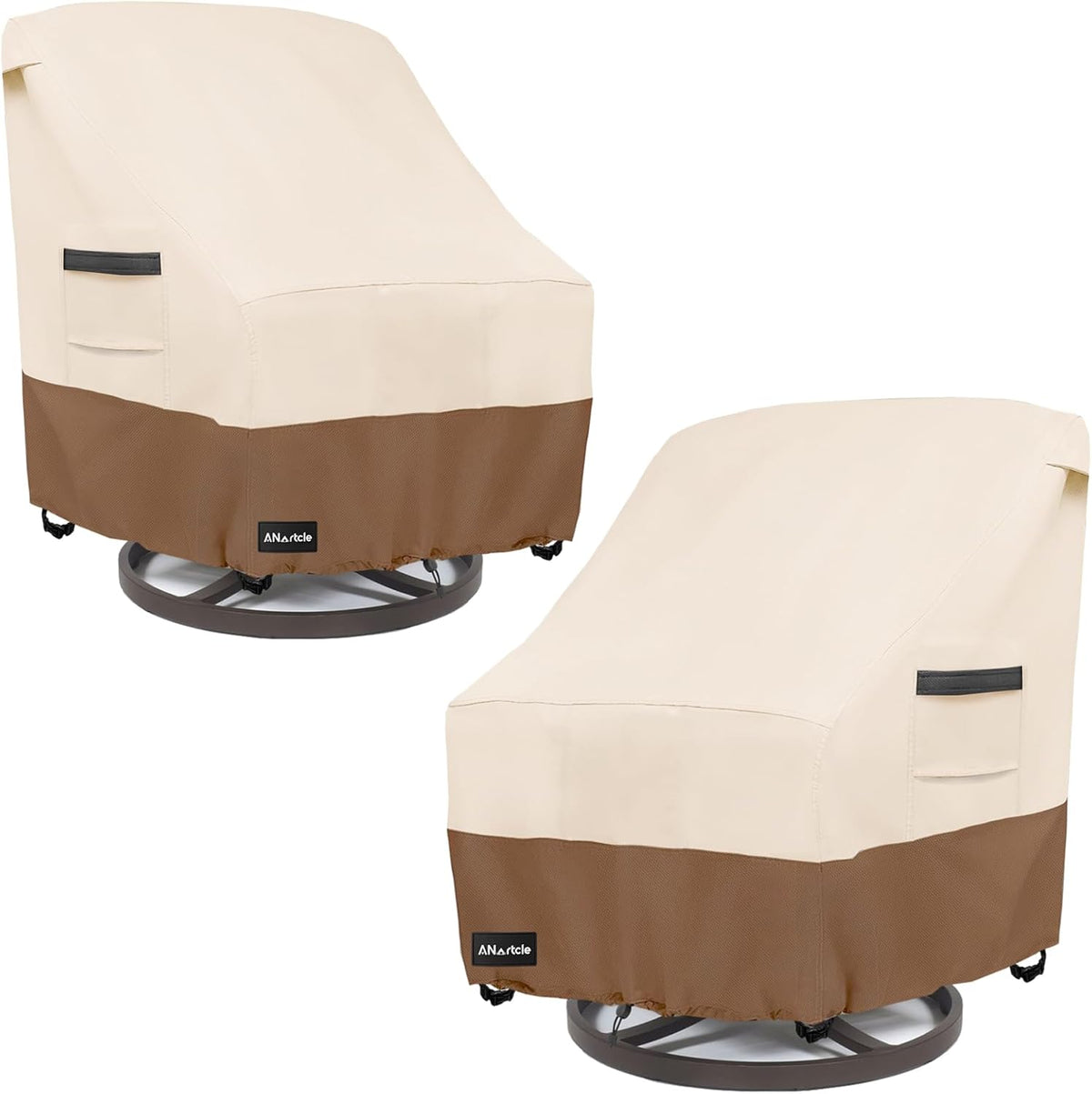 ANartcle Outdoor Swivel Chair Covers 2 Pack,600D Waterproof Heavy Duty Patio Chair Covers(30 W x 34 D x 38.5 H inches),Patio Swivel Chair Covers for Outdoor Furniture,Beige&brown.