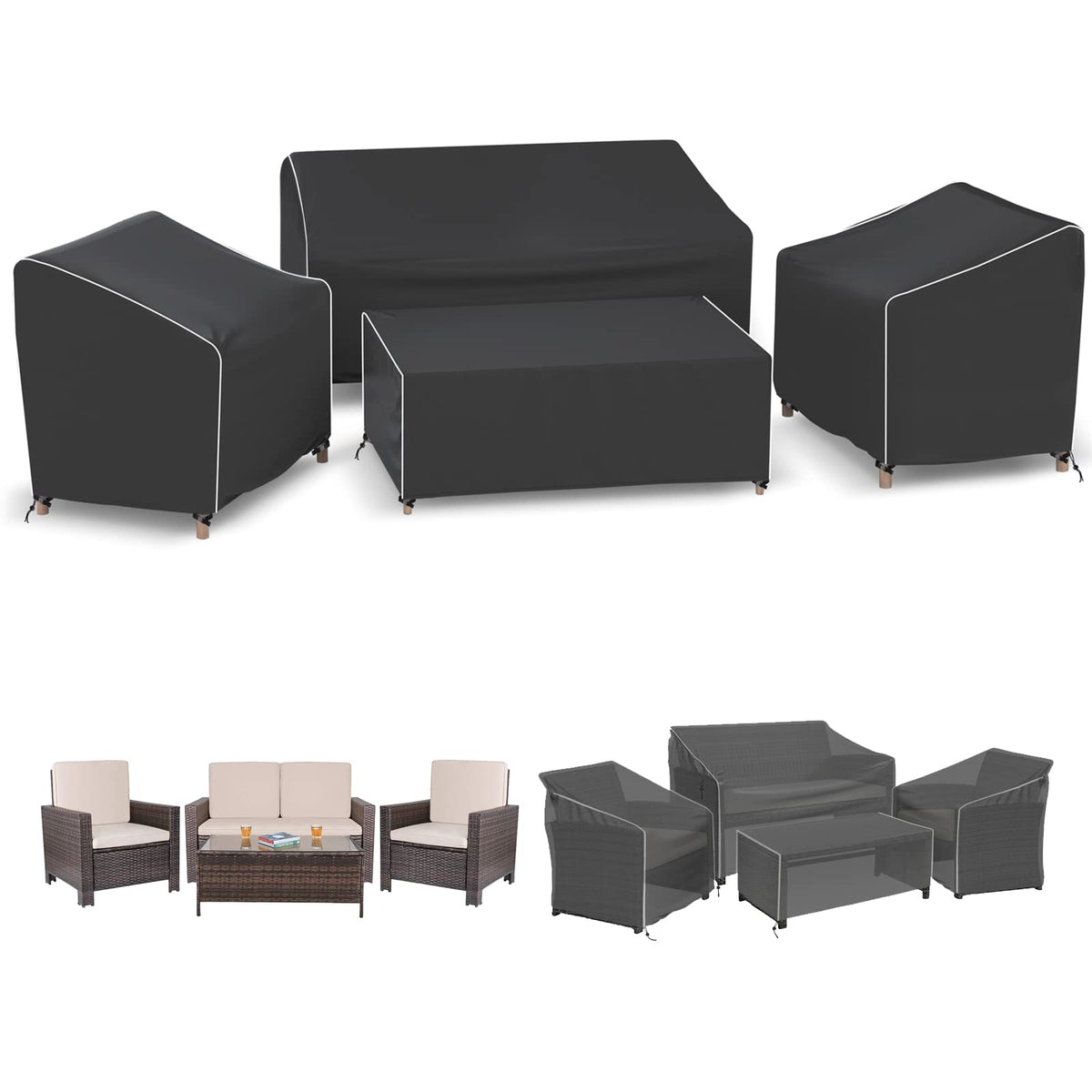 Gasadar Patio Chair Covers 2 Pack 32" W x 37" D x 36" H, Black