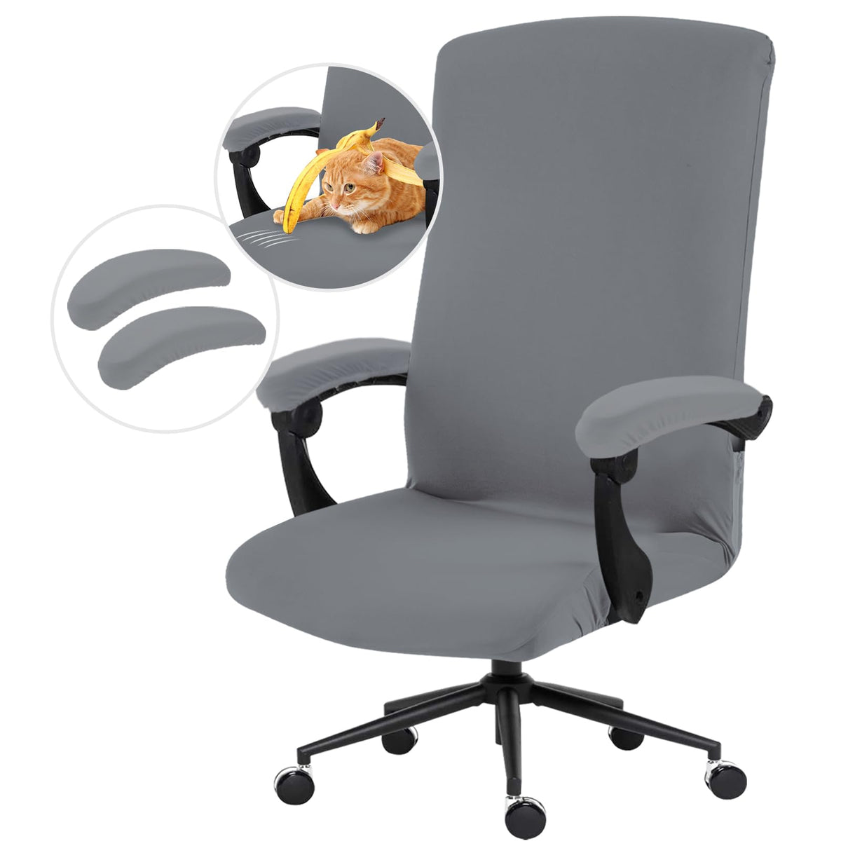Water Resistant Stretch Computer Office Chair Cover with Durable Zipper Universal Washable Removable Spandex Rotating Boss Chair Slipcovers Anti-dust Soft Desk Chair Seat Protector for Dogs Cats Pets