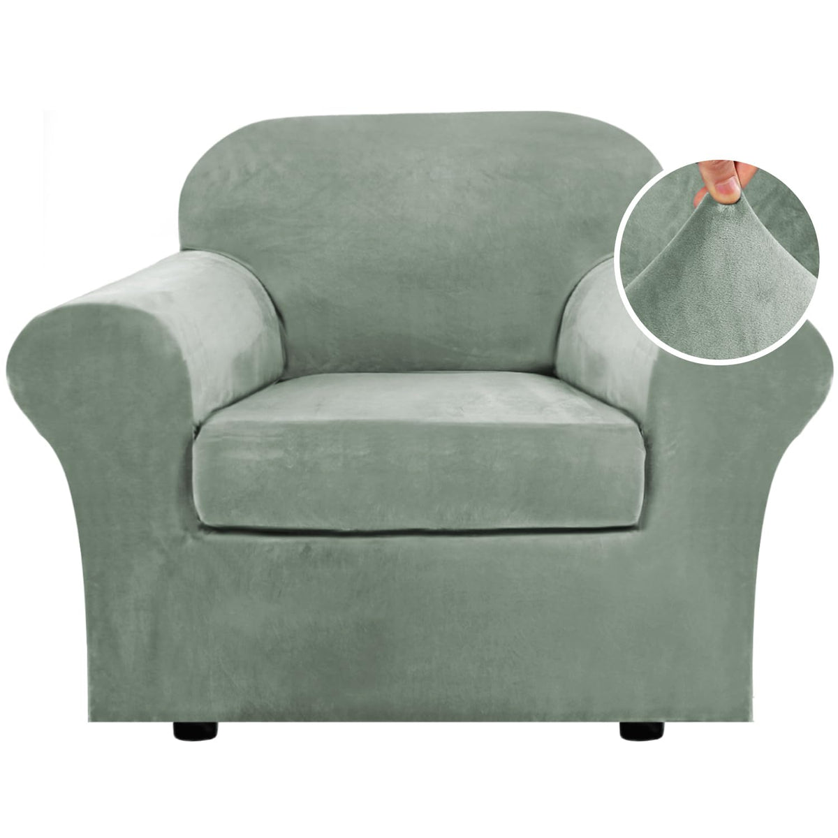 H.VERSAILTEX Rich Velvet Stretch 2 Piece Cover Chair Slipcover Sofa Cover Furniture Protector Couch Soft with Elastic Bottom Chair Couch Cover with Arms Width Up to 49 Inch(Chair, Ivory)
