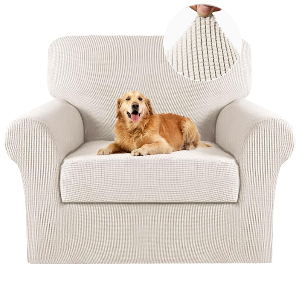 Turquoize 2 Piece Chair Covers for Living Room Armchair Cover Armchair Slipcovers with Arms Feature Thick Jacquard Fabric (Chair,Biscotti Beige)
