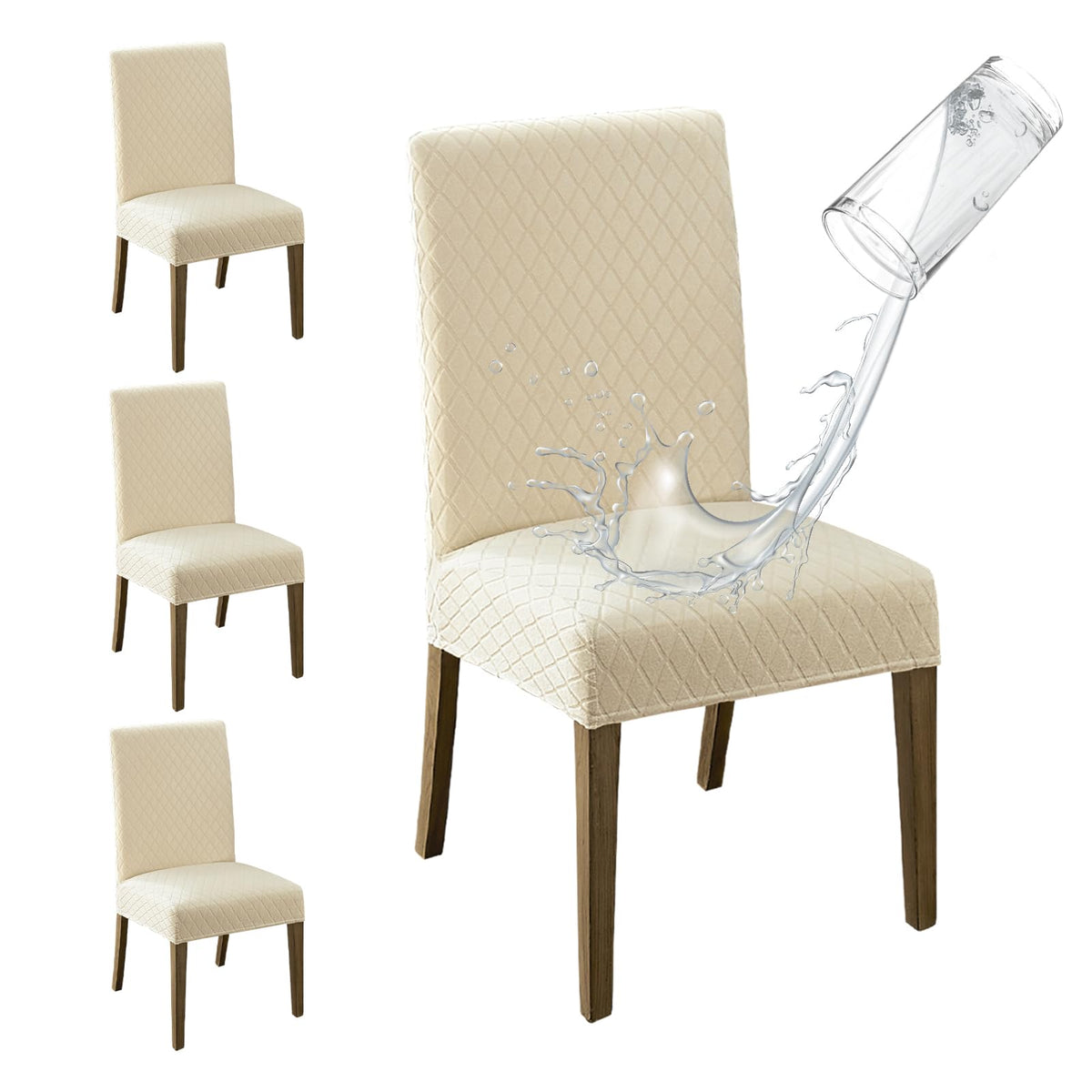 MOSAYT 100% Waterproof Dining Room Chair Covers Set of 4, Beige