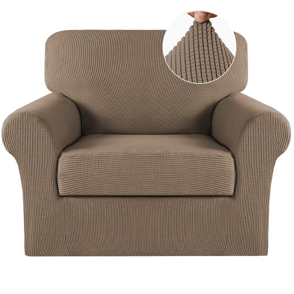 Turquoize 2 Piece Chair Covers for Living Room Armchair Cover Armchair Slipcovers with Arms Feature Thick Jacquard Fabric (Chair,Biscotti Beige)