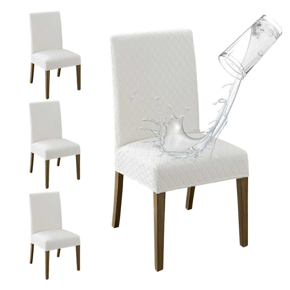 MOSAYT 100% Waterproof Dining Room Chair Covers Set of 4, Beige
