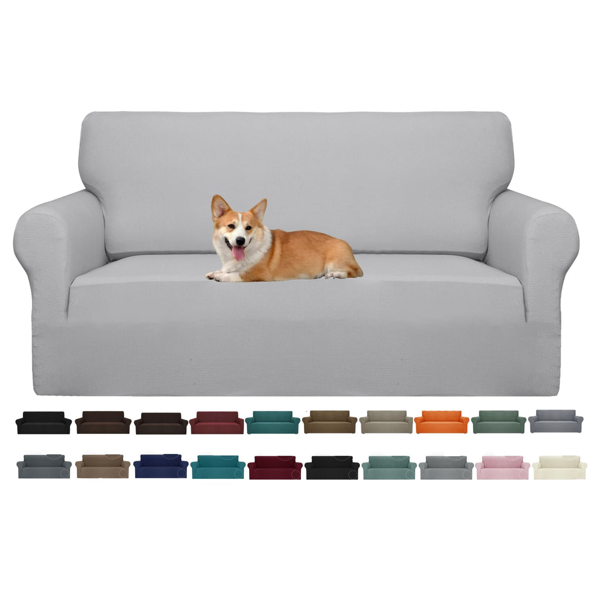 JIVINER Super Stretch Chair Sofa Slipcovers 1-Piece Jacquard Chair Covers for Living Room Soft Anti Slip 1 Seater Couch Furniture Protector Small Checks for Kids Pets (Chair, Light Gray)