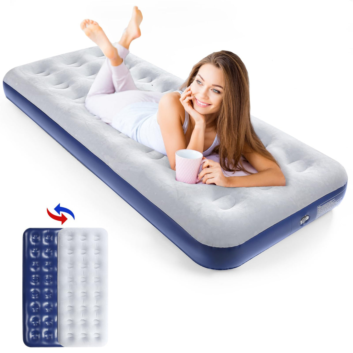 Inflatable Camping Air Mattress, Portable Travel Air Bed Flocked Surface