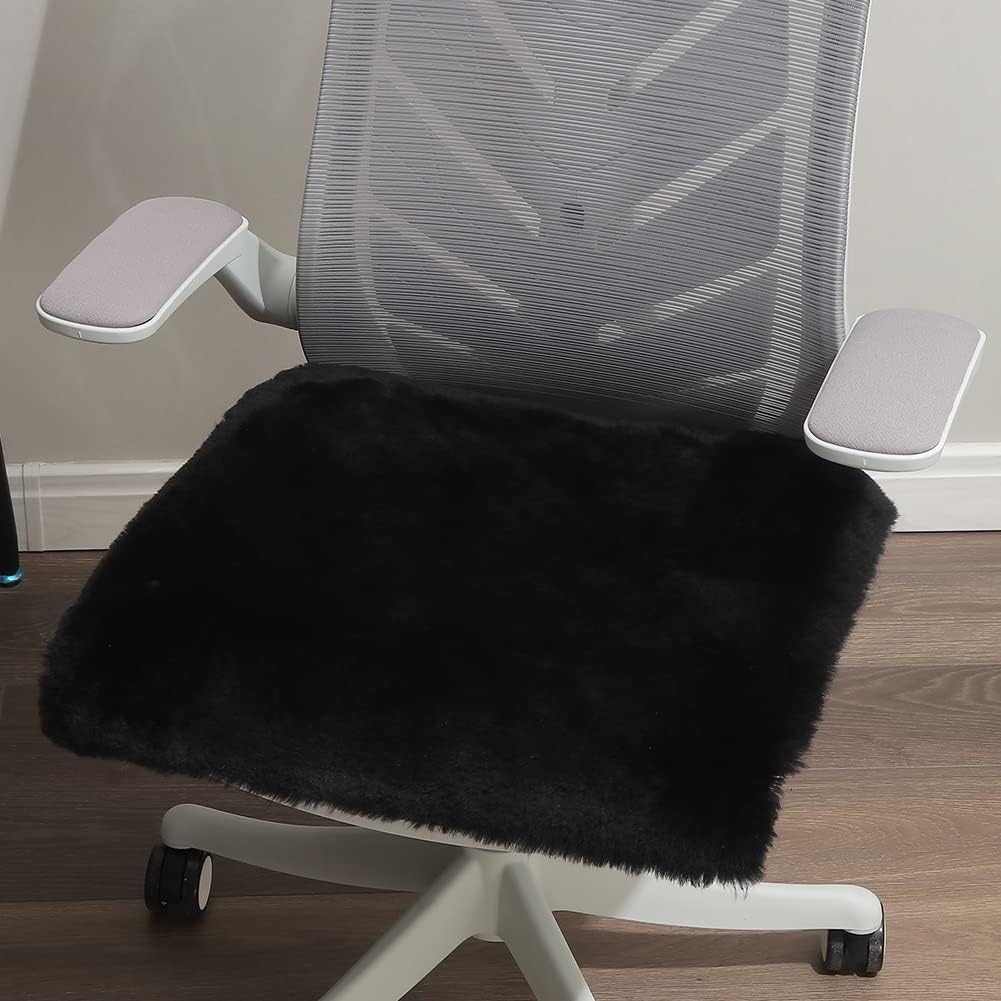 LLB Sheepskin Chair Covers - Office, Dining Room & Desk Chair Seat Cushion - Cream Brown, 18x18 Inch (Pack of 1)