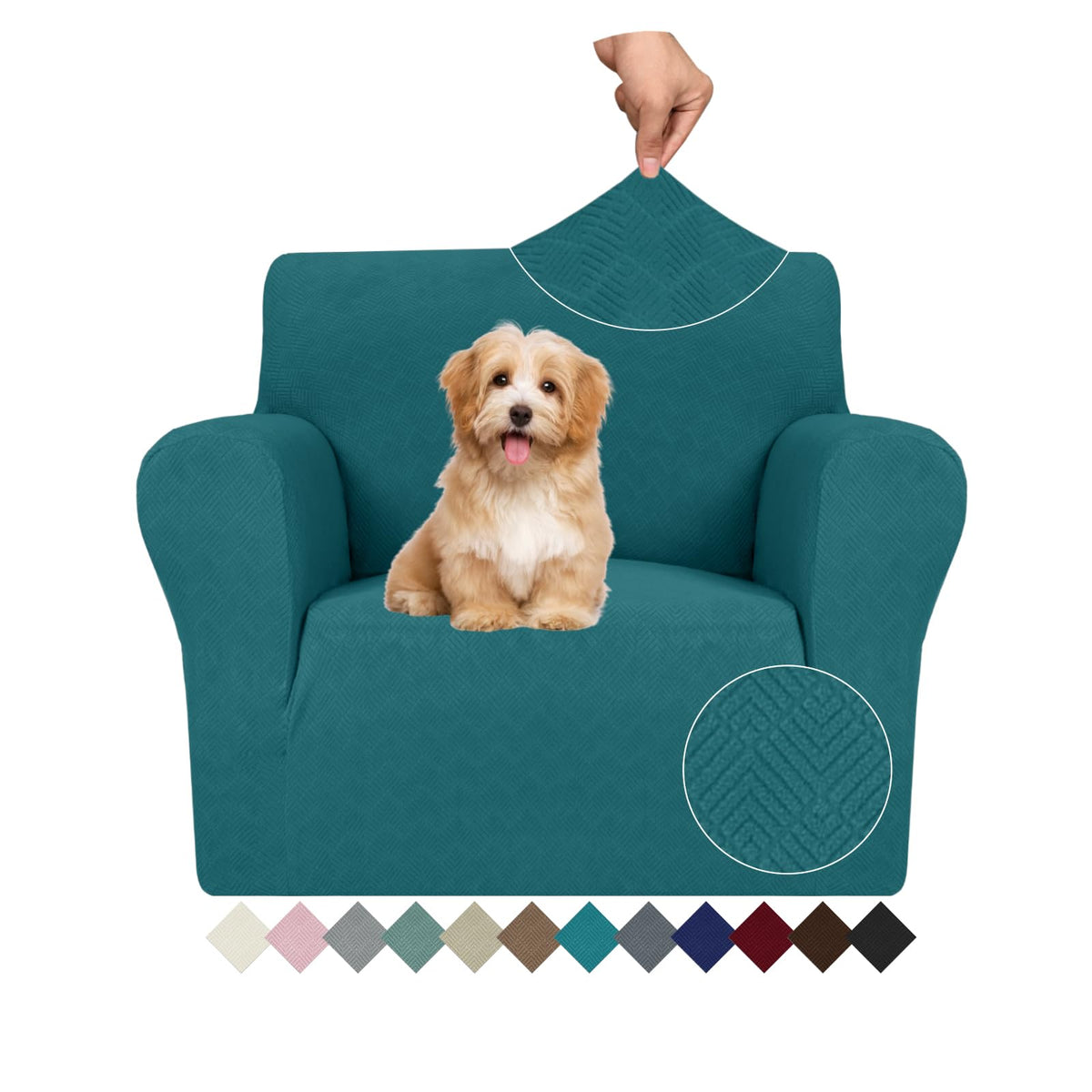 JIVINER Super Stretch Chair Sofa Slipcovers 1-Piece Jacquard Chair Covers for Living Room Soft Anti Slip 1 Seater Couch Furniture Protector Small Checks for Kids Pets (Chair, Light Gray)