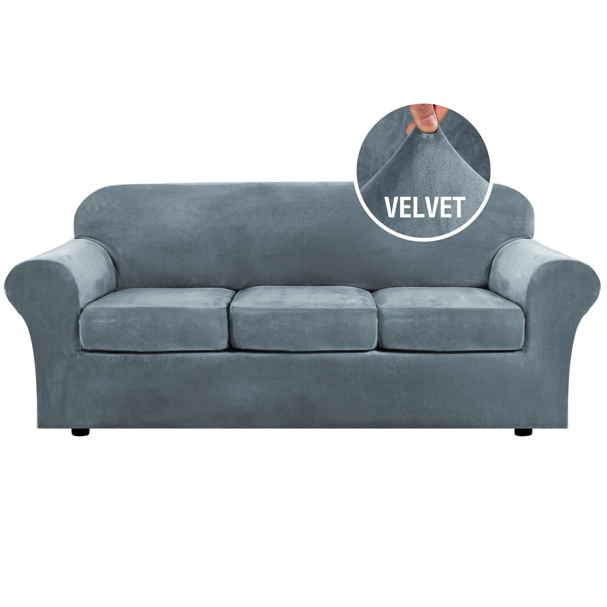 H.VERSAILTEX Rich Velvet Stretch 2 Piece Cover Chair Slipcover Sofa Cover Furniture Protector Couch Soft with Elastic Bottom Chair Couch Cover with Arms Width Up to 49 Inch(Chair, Ivory)
