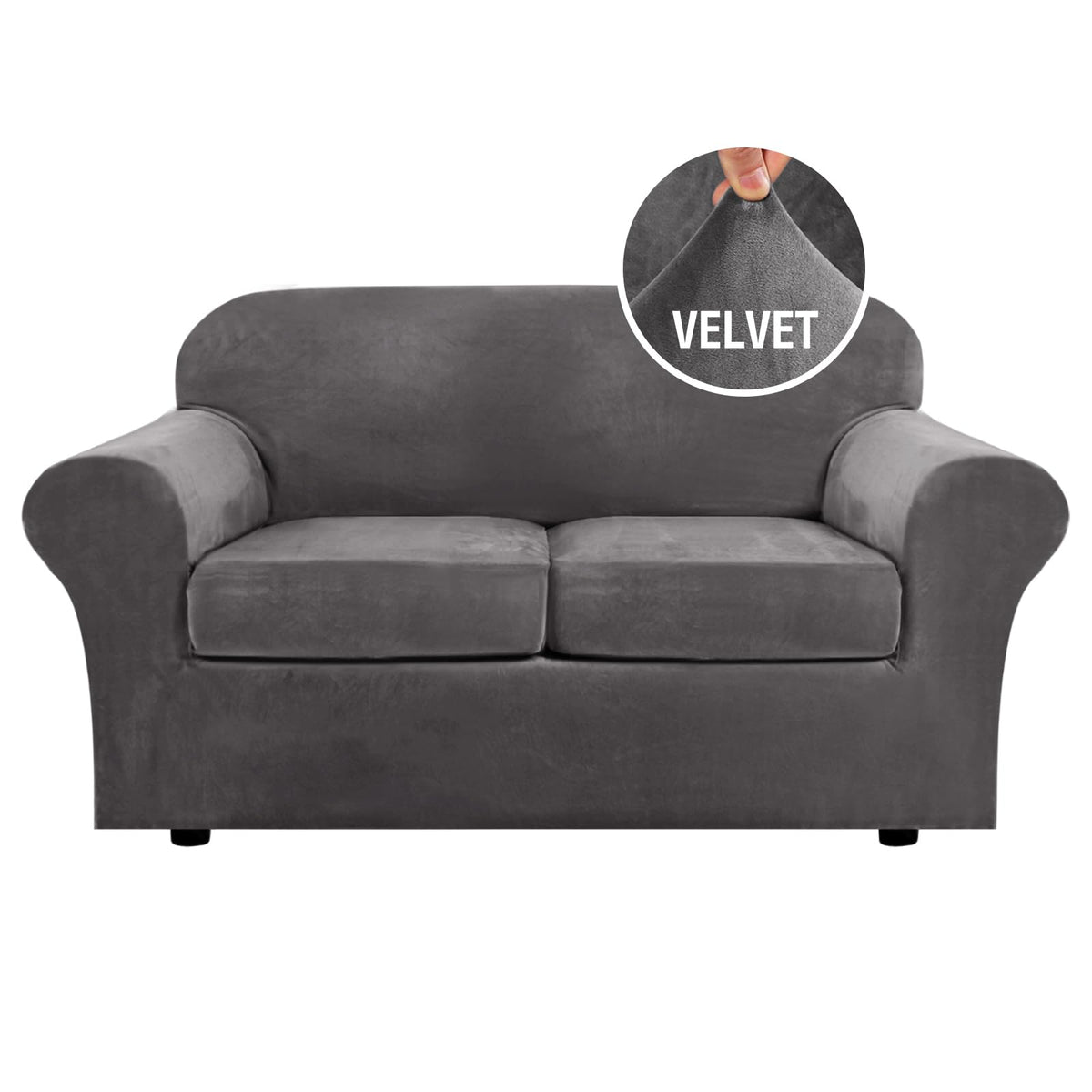 H.VERSAILTEX Rich Velvet Stretch 2 Piece Cover Chair Slipcover Sofa Cover Furniture Protector Couch Soft with Elastic Bottom Chair Couch Cover with Arms Width Up to 49 Inch(Chair, Ivory)