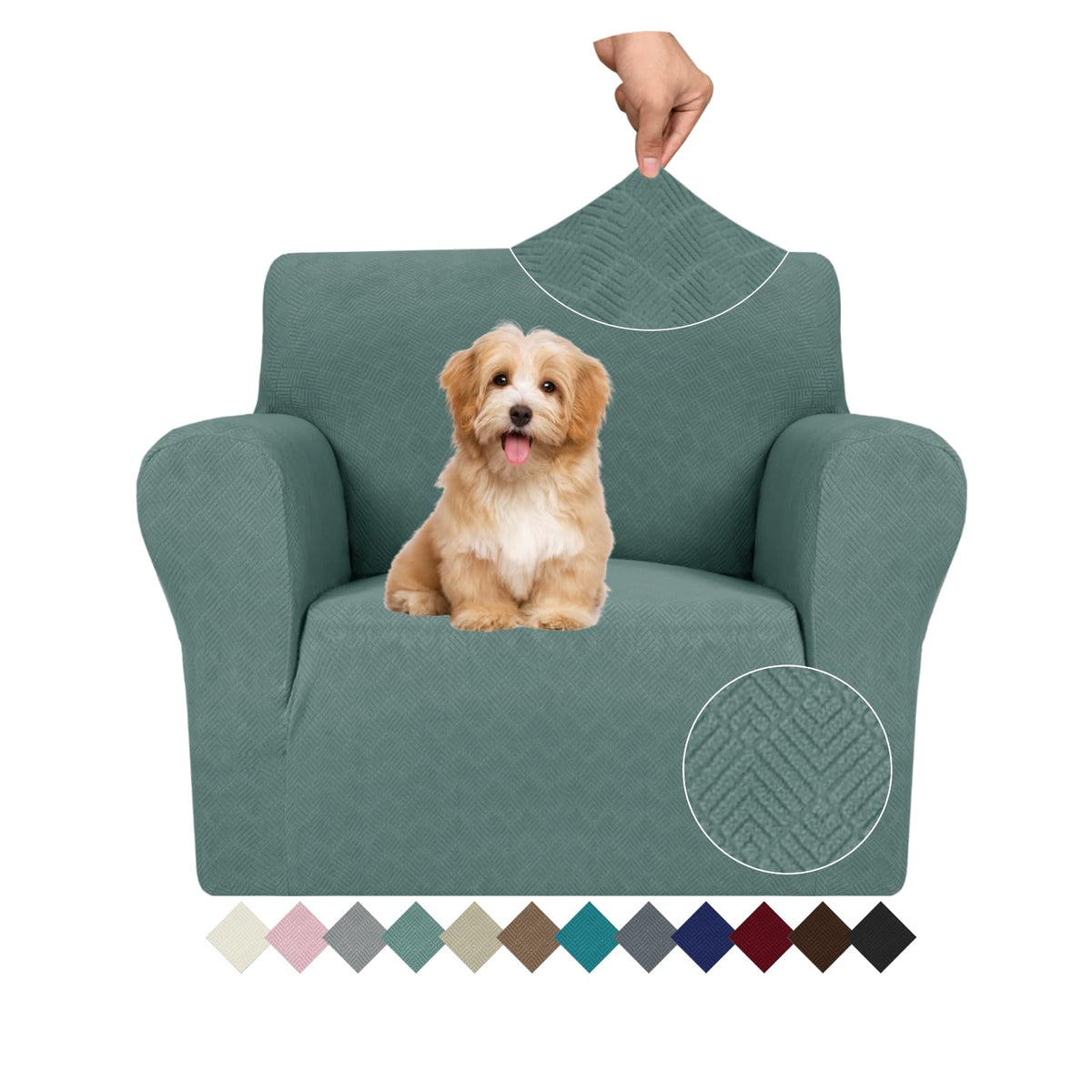 JIVINER Super Stretch Chair Sofa Slipcovers 1-Piece Jacquard Chair Covers for Living Room Soft Anti Slip 1 Seater Couch Furniture Protector Small Checks for Kids Pets (Chair, Light Gray)