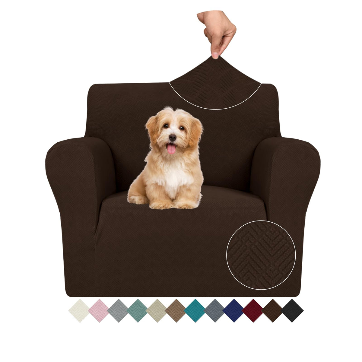 JIVINER Super Stretch Chair Sofa Slipcovers 1-Piece Jacquard Chair Covers for Living Room Soft Anti Slip 1 Seater Couch Furniture Protector Small Checks for Kids Pets (Chair, Light Gray)