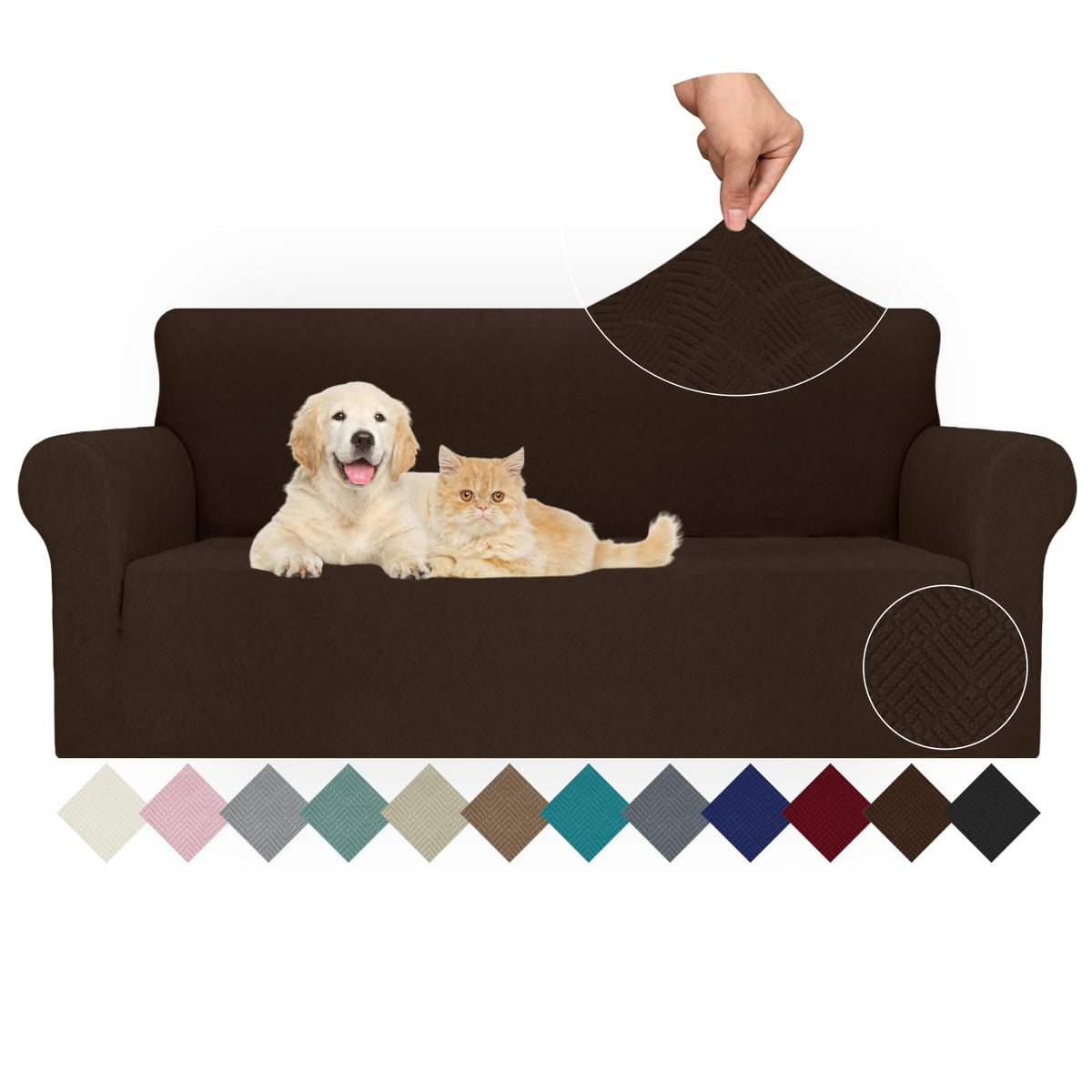 JIVINER Super Stretch Chair Sofa Slipcovers 1-Piece Jacquard Chair Covers for Living Room Soft Anti Slip 1 Seater Couch Furniture Protector Small Checks for Kids Pets (Chair, Light Gray)