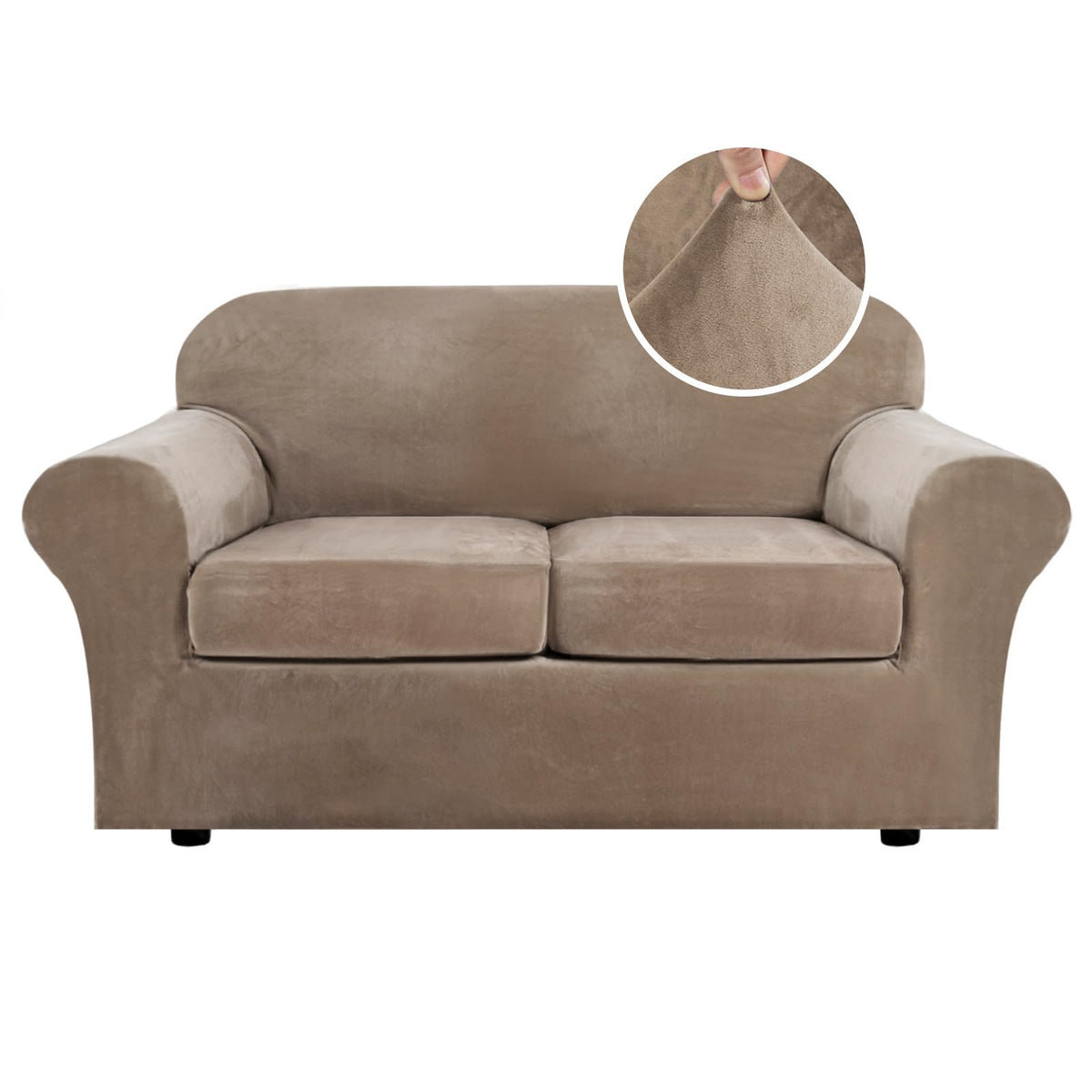 H.VERSAILTEX Rich Velvet Stretch 2 Piece Cover Chair Slipcover Sofa Cover Furniture Protector Couch Soft with Elastic Bottom Chair Couch Cover with Arms Width Up to 49 Inch(Chair, Ivory)