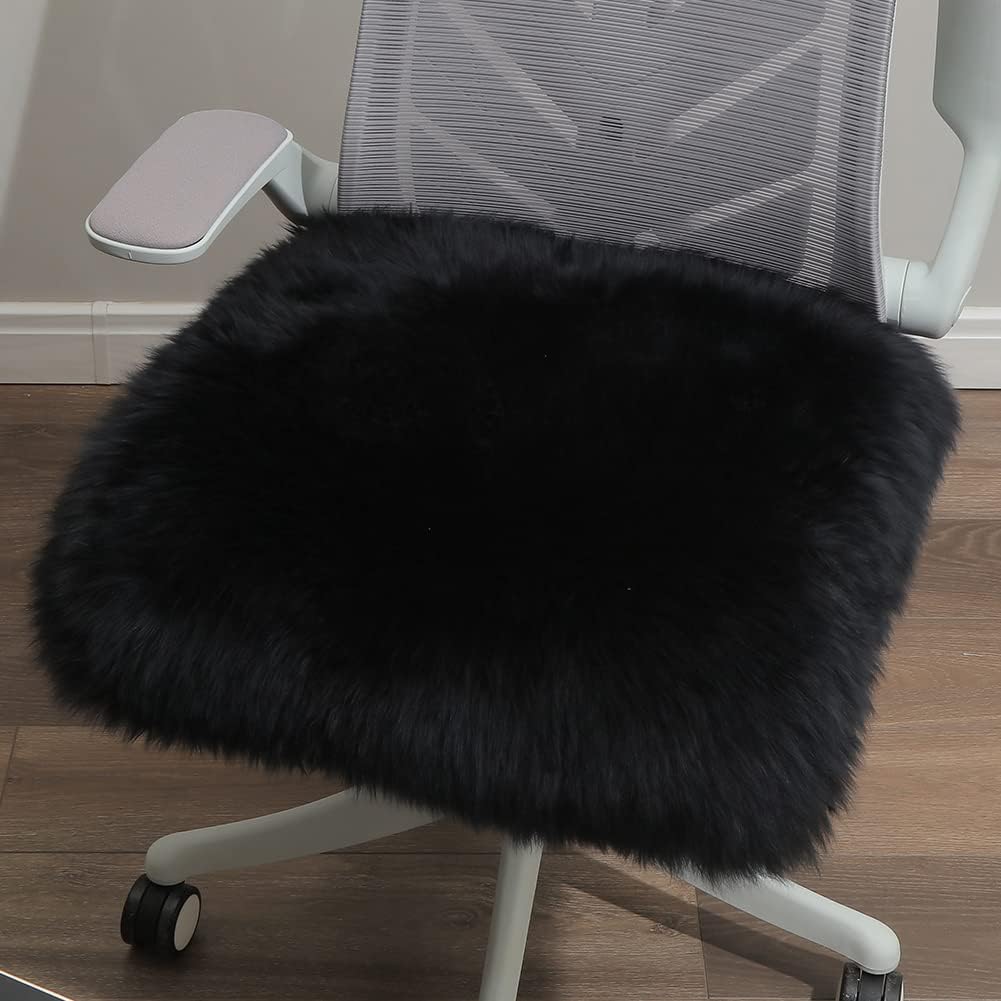 LLB Sheepskin Chair Covers - Office, Dining Room & Desk Chair Seat Cushion - Cream Brown, 18x18 Inch (Pack of 1)