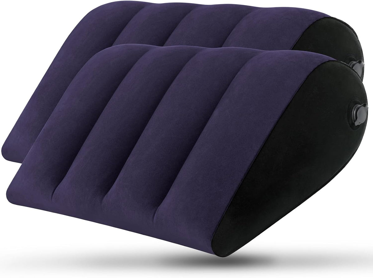Portable Inflatable Wedge Pillow 2 Pack, Body Positioner for Sleep Support, Adjustable Travel Pillow - Lightweight Bed/Leg Support Pillow, for Home Outdoor Travel Blue