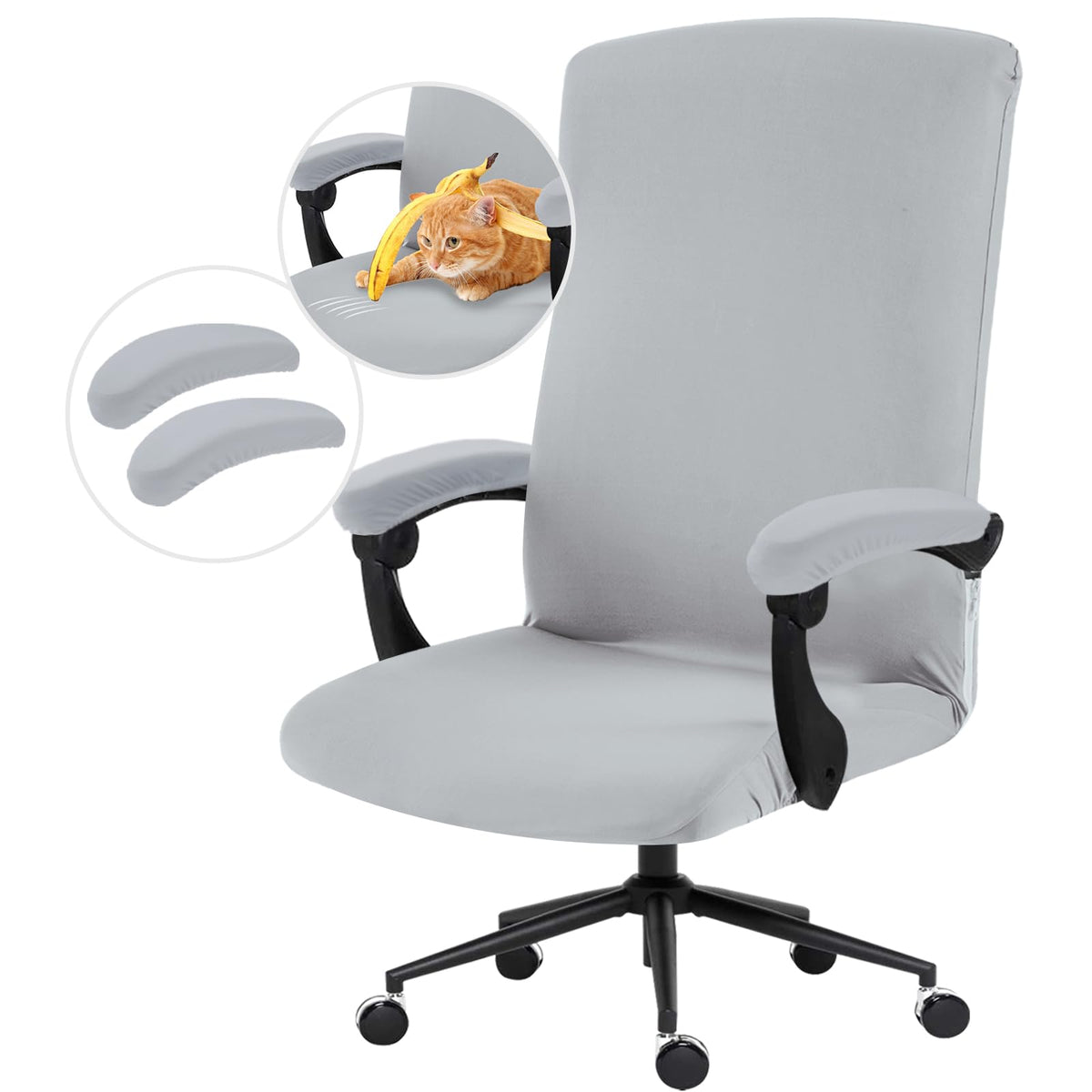 DIVA EN CAMINO DEC Water-Resistant Stretchable Desk Office Chair Seat Cushion Covers - Universal Spandex Computer Chair Slipcover - Removable Washable Cushion Protectors for Dogs, Cats, Black
