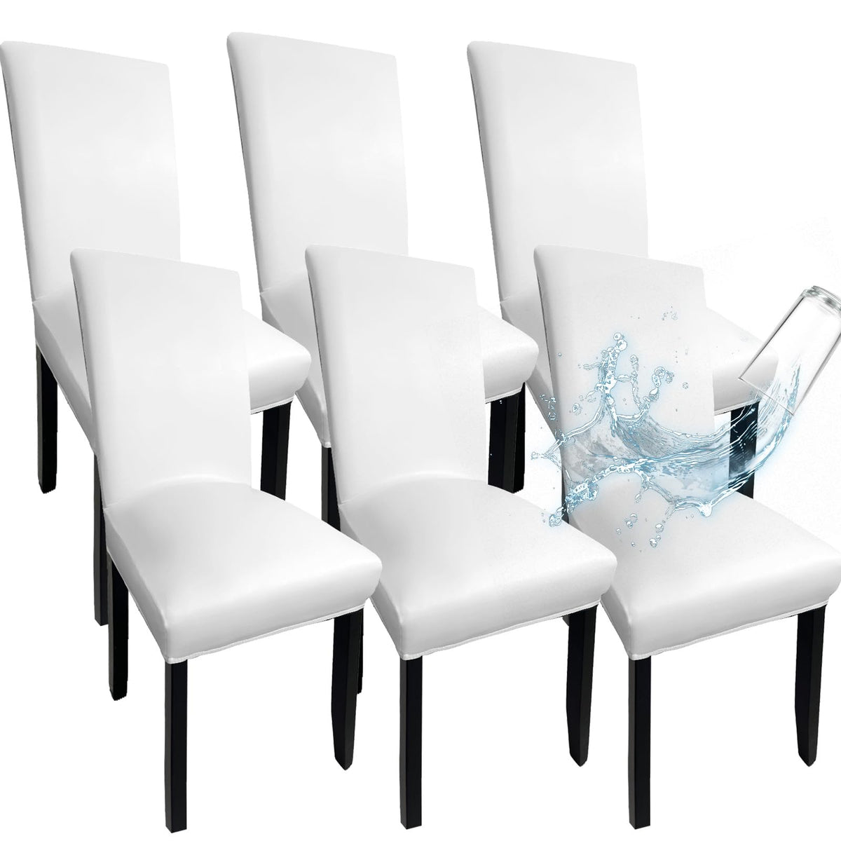 Leather Chair Covers for Dining Chairs Set of 4, Super Stretch Waterproof Kitchen Chair Covers Thickened Washable Dining Chair Slipcovers Black Chair Seat Covers for Dining/Kitchen/Banquet