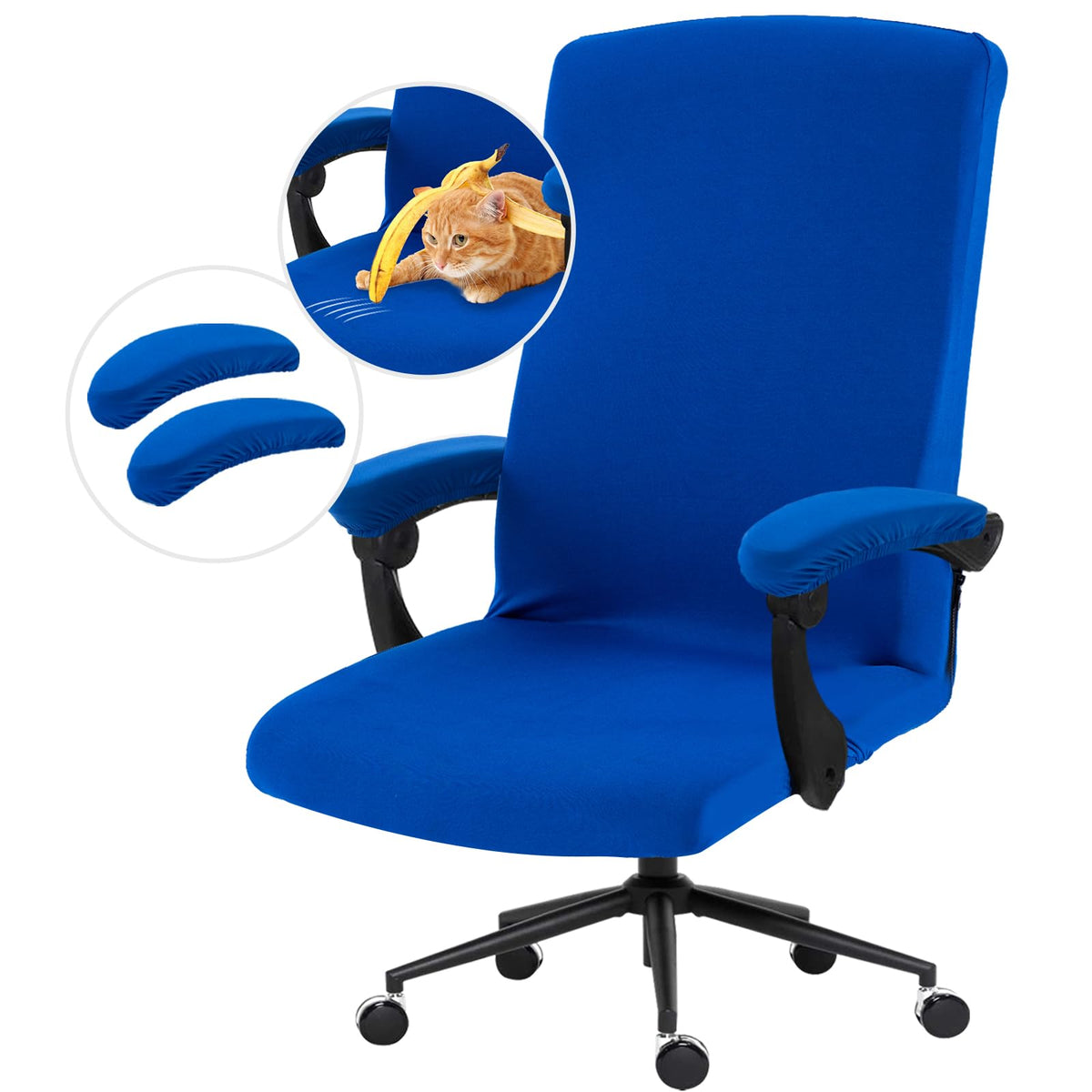 Water Resistant Stretch Computer Office Chair Cover with Durable Zipper Universal Washable Removable Spandex Rotating Boss Chair Slipcovers Anti-dust Soft Desk Chair Seat Protector for Dogs Cats Pets