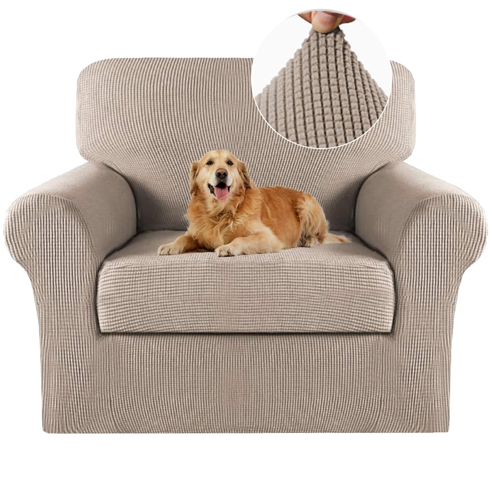Turquoize 2 Piece Chair Covers for Living Room Armchair Cover Armchair Slipcovers with Arms Feature Thick Jacquard Fabric (Chair,Biscotti Beige)