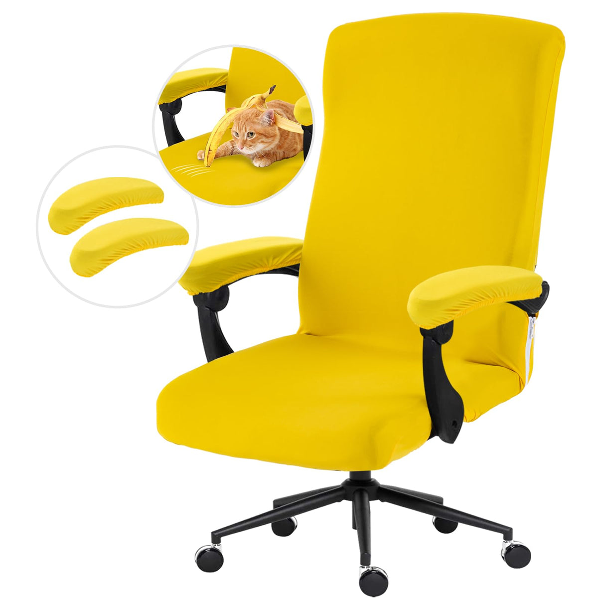 Water Resistant Stretch Computer Office Chair Cover with Durable Zipper Universal Washable Removable Spandex Rotating Boss Chair Slipcovers Anti-dust Soft Desk Chair Seat Protector for Dogs Cats Pets
