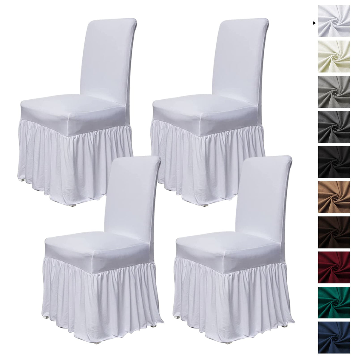 molasofa Chair Covers for Dining Room Set of 4 Stretch Chair Slipcovers with Skirt for Kitchen Seat Protectors Wedding Banquet Decor Kids Pets Spandex Fabric Washable (4pcs, Beige)