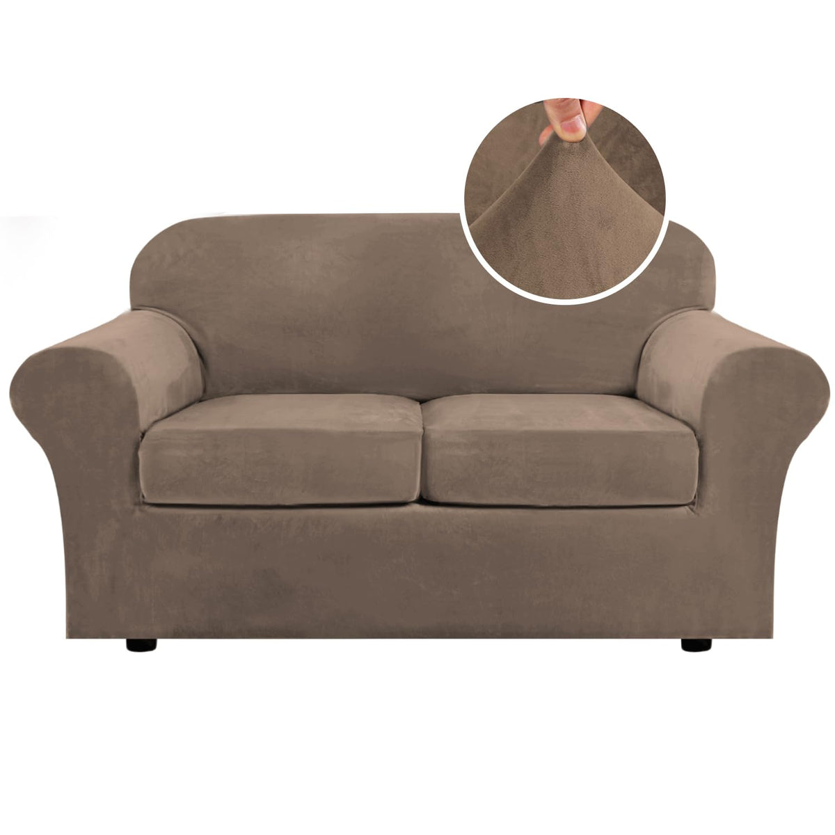 H.VERSAILTEX Rich Velvet Stretch 2 Piece Cover Chair Slipcover Sofa Cover Furniture Protector Couch Soft with Elastic Bottom Chair Couch Cover with Arms Width Up to 49 Inch(Chair, Ivory)