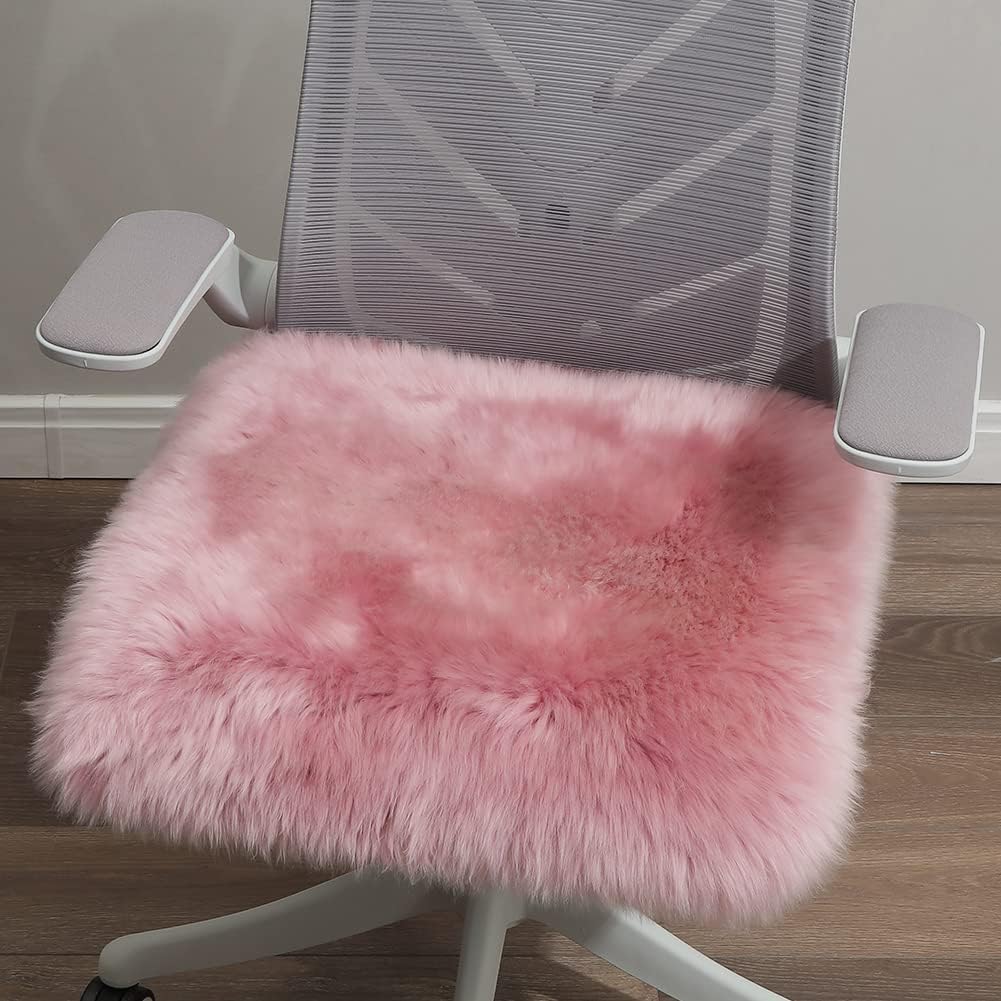 LLB Sheepskin Chair Covers - Office, Dining Room & Desk Chair Seat Cushion - Cream Brown, 18x18 Inch (Pack of 1)