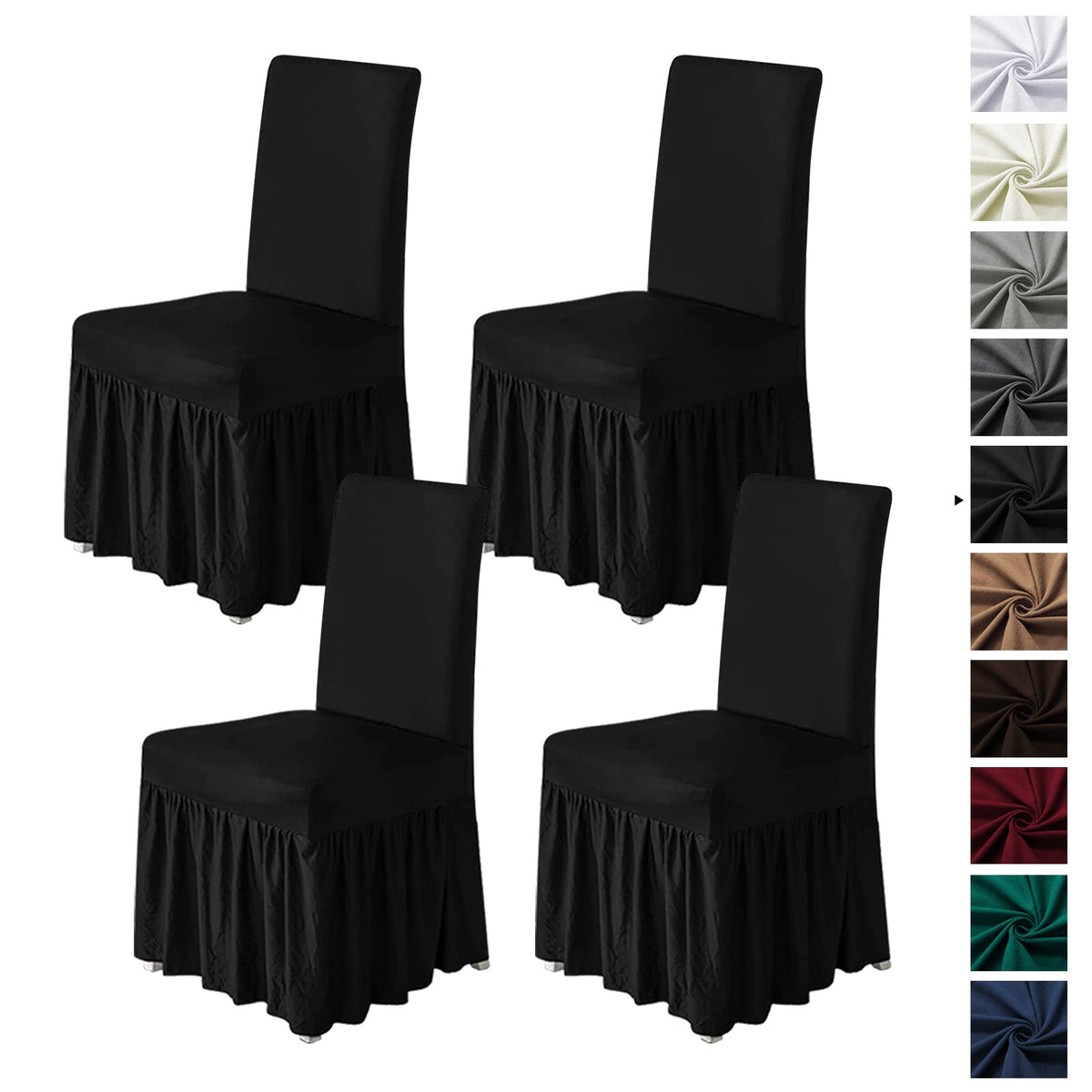 molasofa Chair Covers for Dining Room Set of 4 Stretch Chair Slipcovers with Skirt for Kitchen Seat Protectors Wedding Banquet Decor Kids Pets Spandex Fabric Washable (4pcs, Beige)