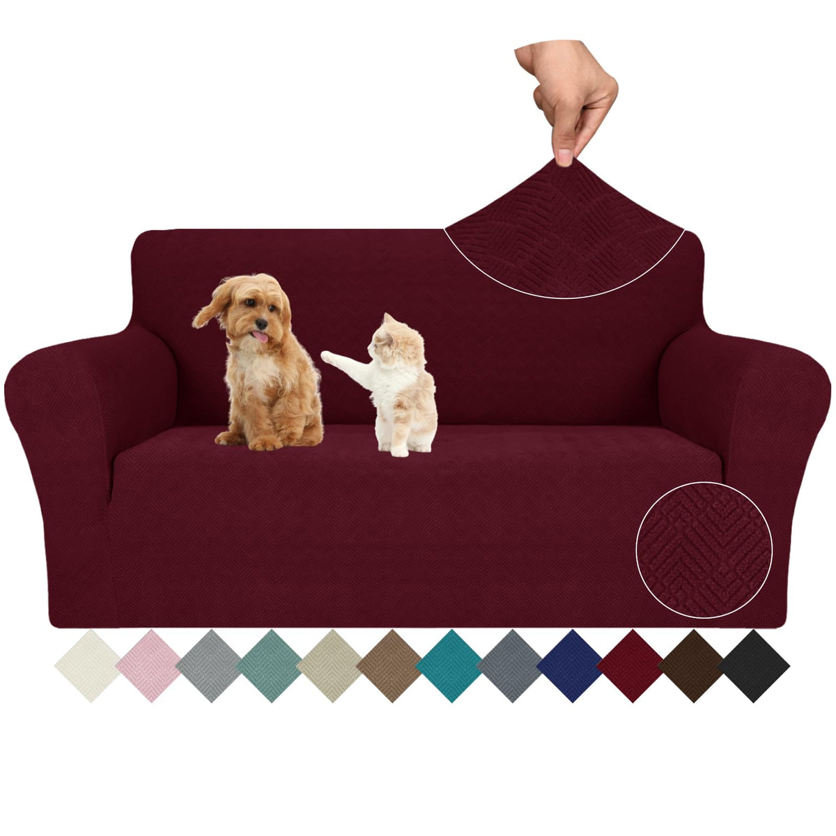 JIVINER Super Stretch Chair Sofa Slipcovers 1-Piece Jacquard Chair Covers for Living Room Soft Anti Slip 1 Seater Couch Furniture Protector Small Checks for Kids Pets (Chair, Light Gray)
