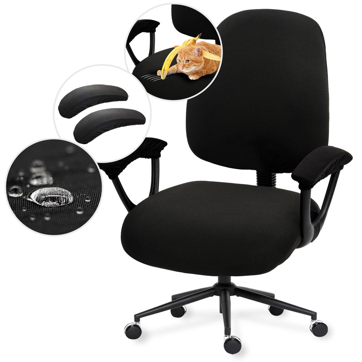 DIVA EN CAMINO DEC Water-Resistant Stretchable Desk Office Chair Seat Cushion Covers - Universal Spandex Computer Chair Slipcover - Removable Washable Cushion Protectors for Dogs, Cats, Black