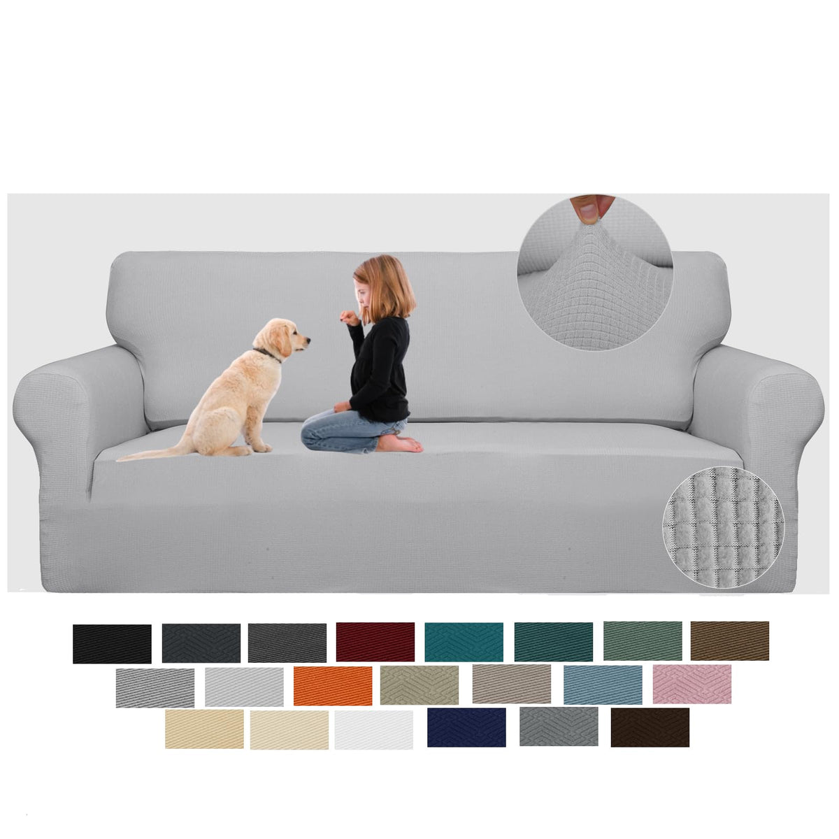 JIVINER Super Stretch Chair Sofa Slipcovers 1-Piece Jacquard Chair Covers for Living Room Soft Anti Slip 1 Seater Couch Furniture Protector Small Checks for Kids Pets (Chair, Light Gray)