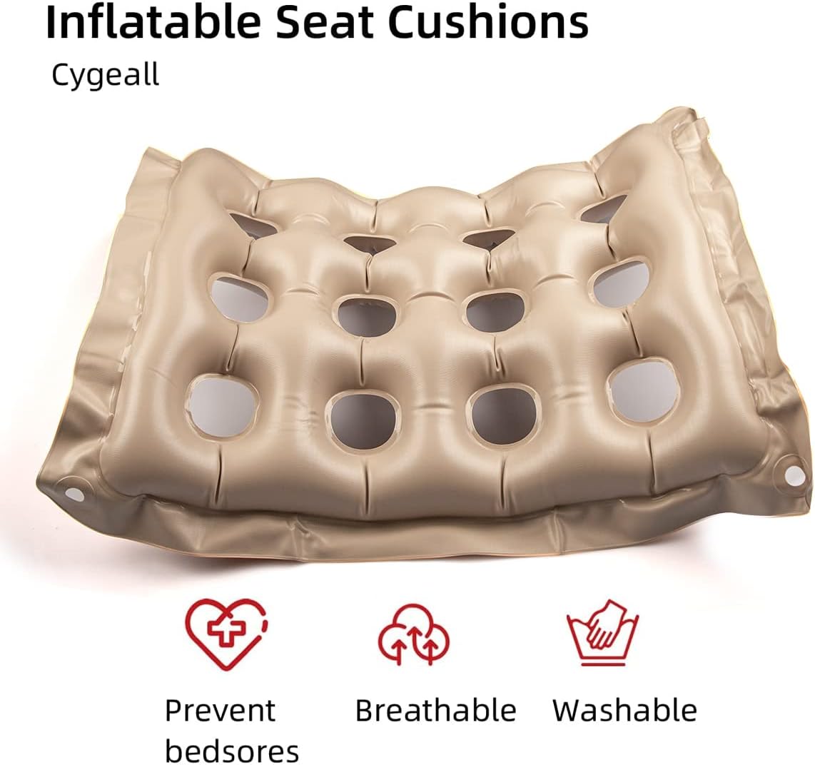 Inflatable Seat Cushions for Pressure Relief, Wheelchair Air Cushion for Bed Sore, Comfortable Waffle Pads, Cream 17x17inch