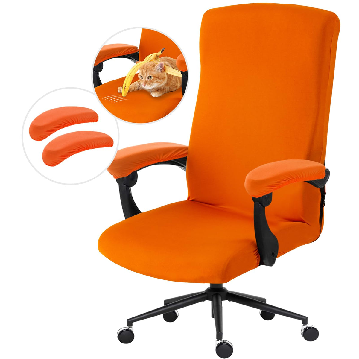 Water Resistant Stretch Computer Office Chair Cover with Durable Zipper Universal Washable Removable Spandex Rotating Boss Chair Slipcovers Anti-dust Soft Desk Chair Seat Protector for Dogs Cats Pets