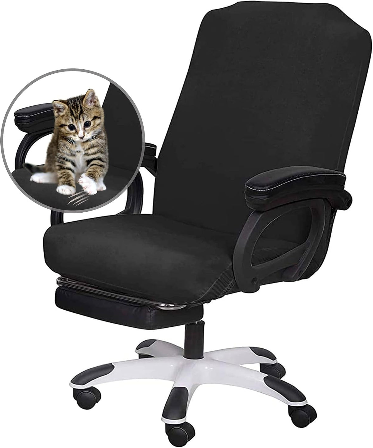 SARAFLORA Office Chair Cover- Large, Black- Removable Computer Cover for with Zipper Universal Rotating Desk High Back Seat Washable Protector Pets