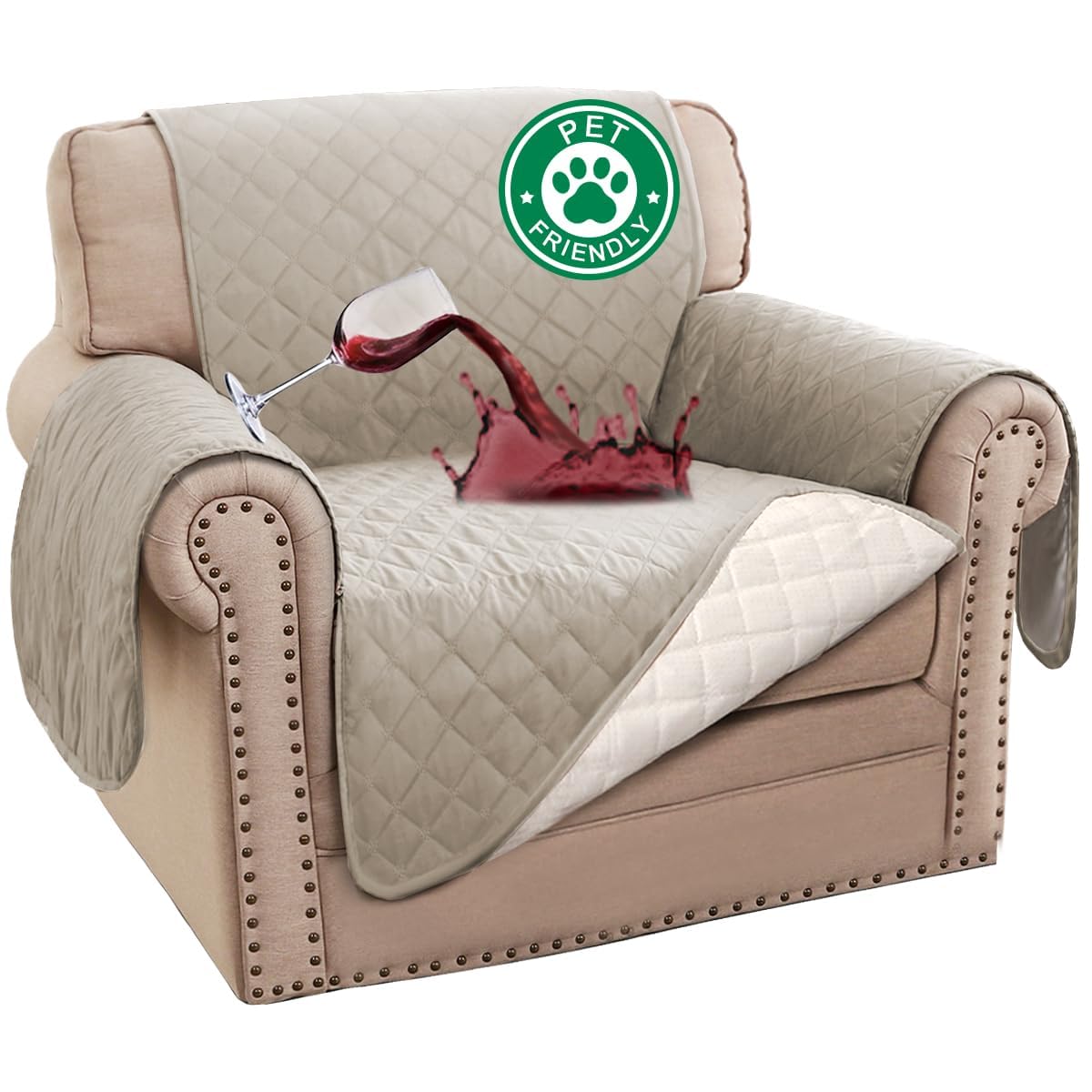 Turquoize 100% Waterproof Sofa Covers Chair Cover Slipcover Couch Protector Triple Non-Slip Sofa Slipcover for 1 Cushion Furniture Protector for Pets, Kids,Dog (Chair 23", Ivory)